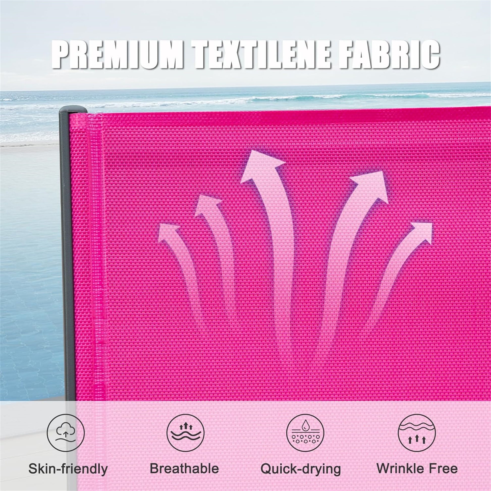 Pink fabric lounge chair with breathable mesh perfect for outdoor relaxation