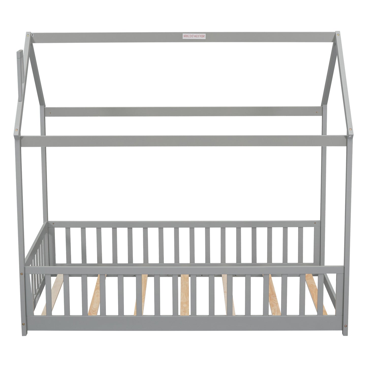 TREATLIFE HOME Twin House Bed with Guardrails and Slats for Children, Space-Saving Design, Grey