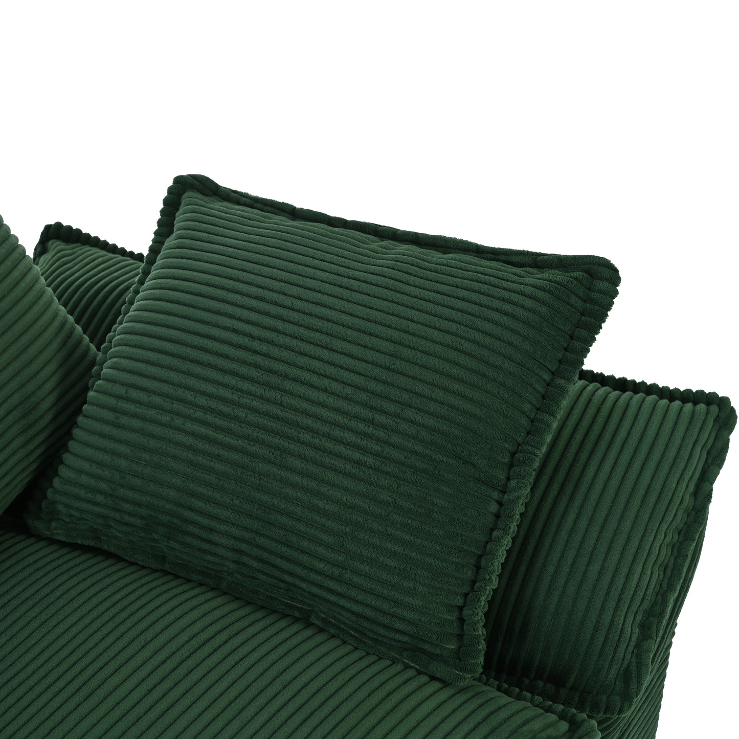 Deep green corduroy throw pillow with plush ribbed texture