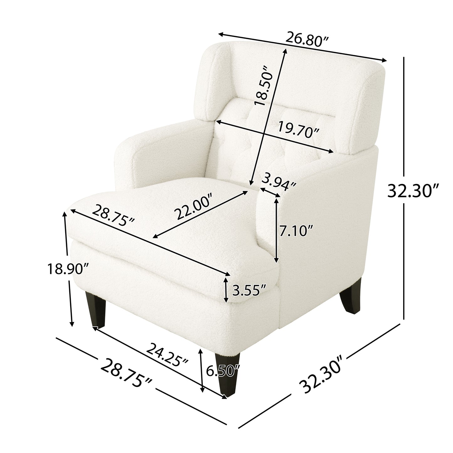 Cream boucl armchair with tufted back featuring plush texture and modern design