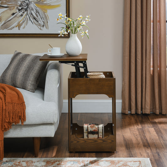 Lifttop end table with dark oak finish perfect for living rooms