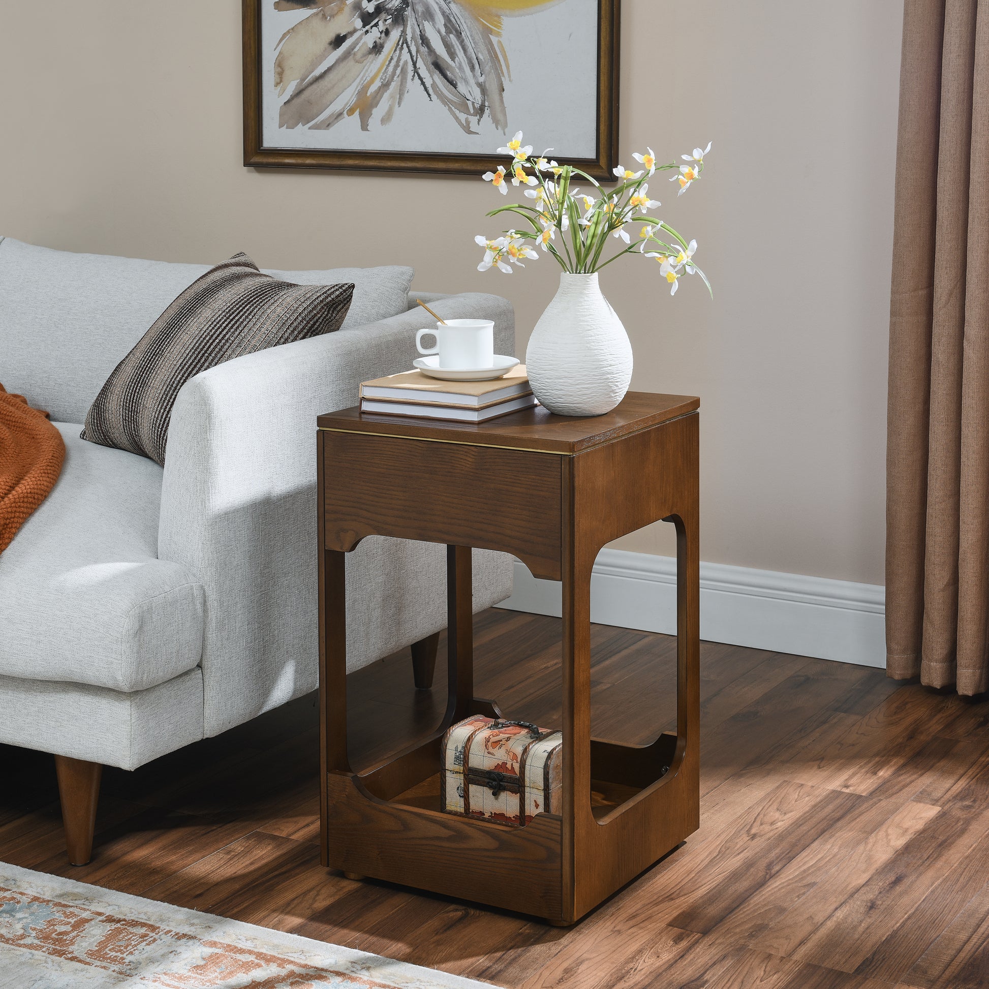 Solid wood Ctable with a rich walnut finish ideal for living room side table use