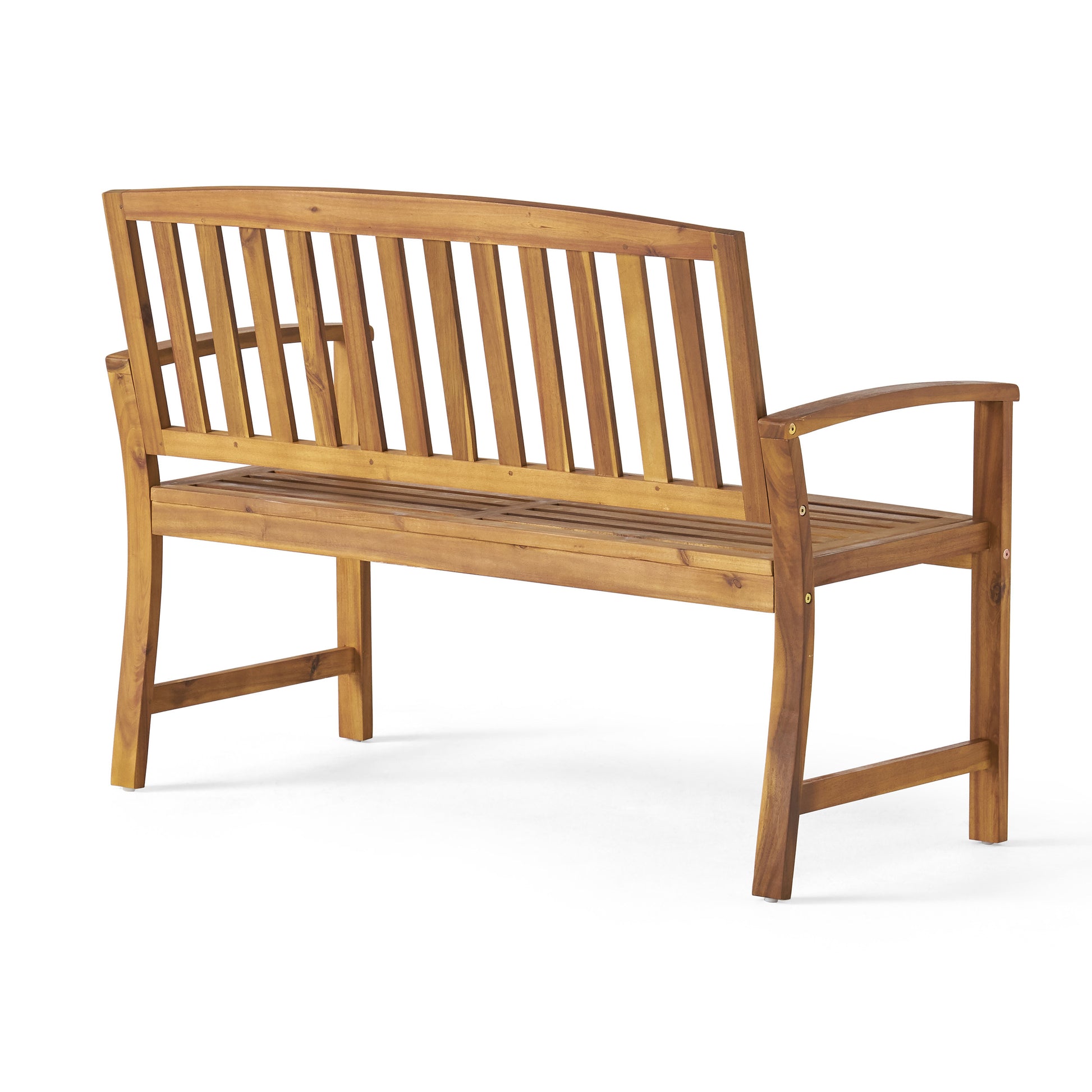 Wooden garden bench with slatted seat and back ideal for outdoor relaxation