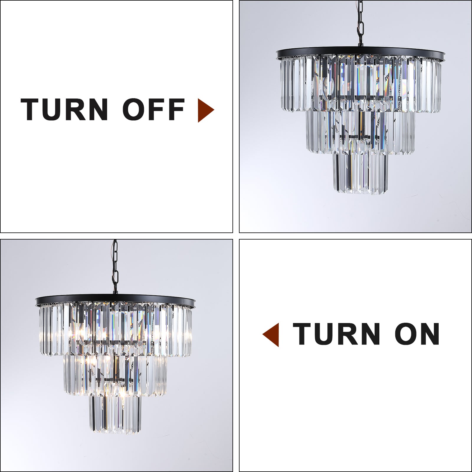 Tiered crystal chandelier with black metal frame elegant home lighting