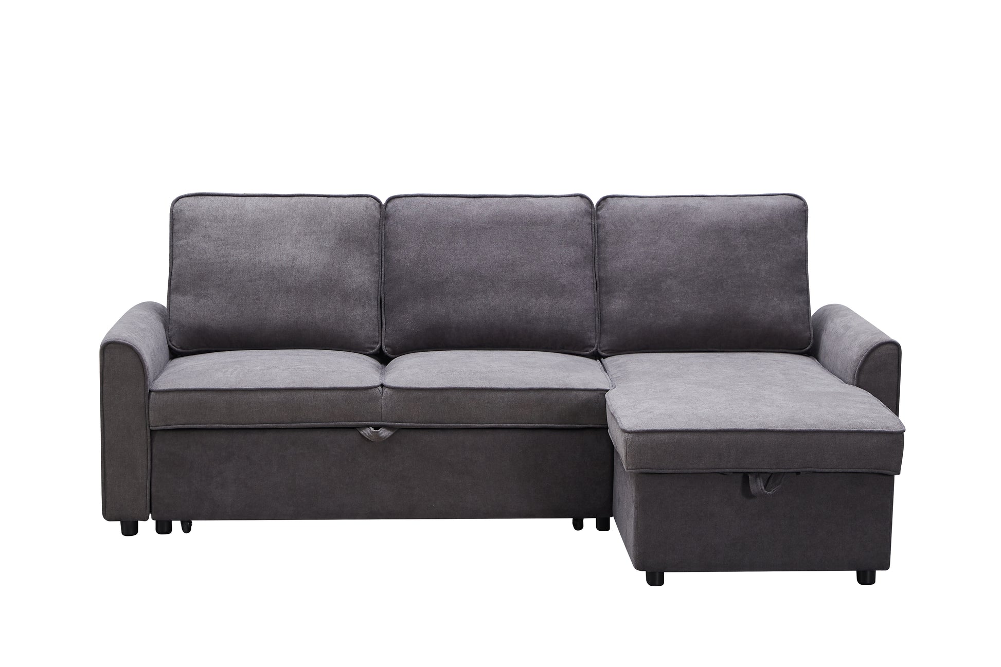 Dark grey sectional sofa with chaise and storage