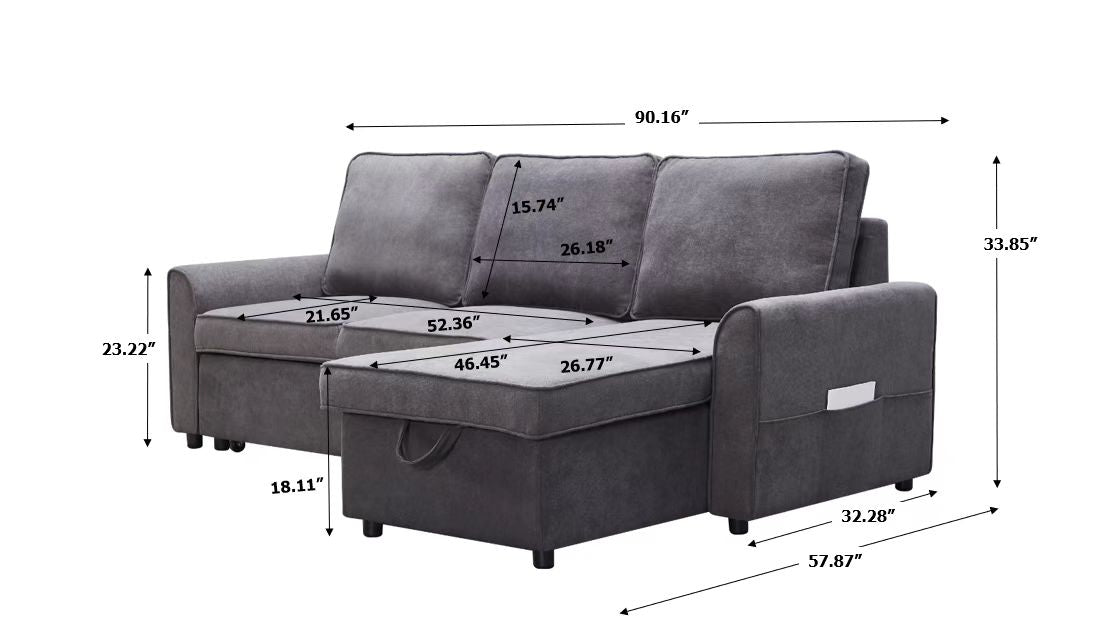 Spacious L-Shaped Sofa Bed with Storage and Chaise Longue