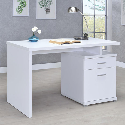 Modern white writing desk with two drawers perfect for home office setup