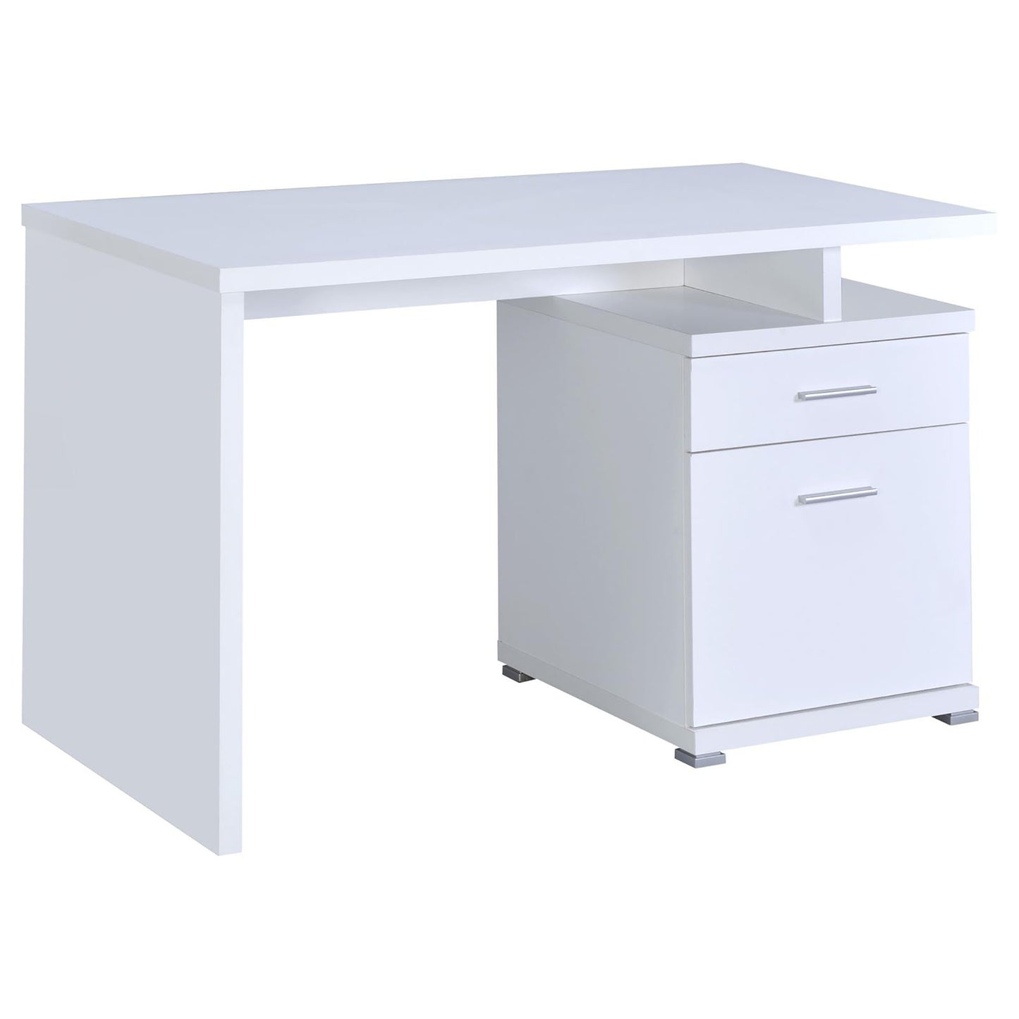 Modern white writing desk with integrated twodrawer filing cabinet
