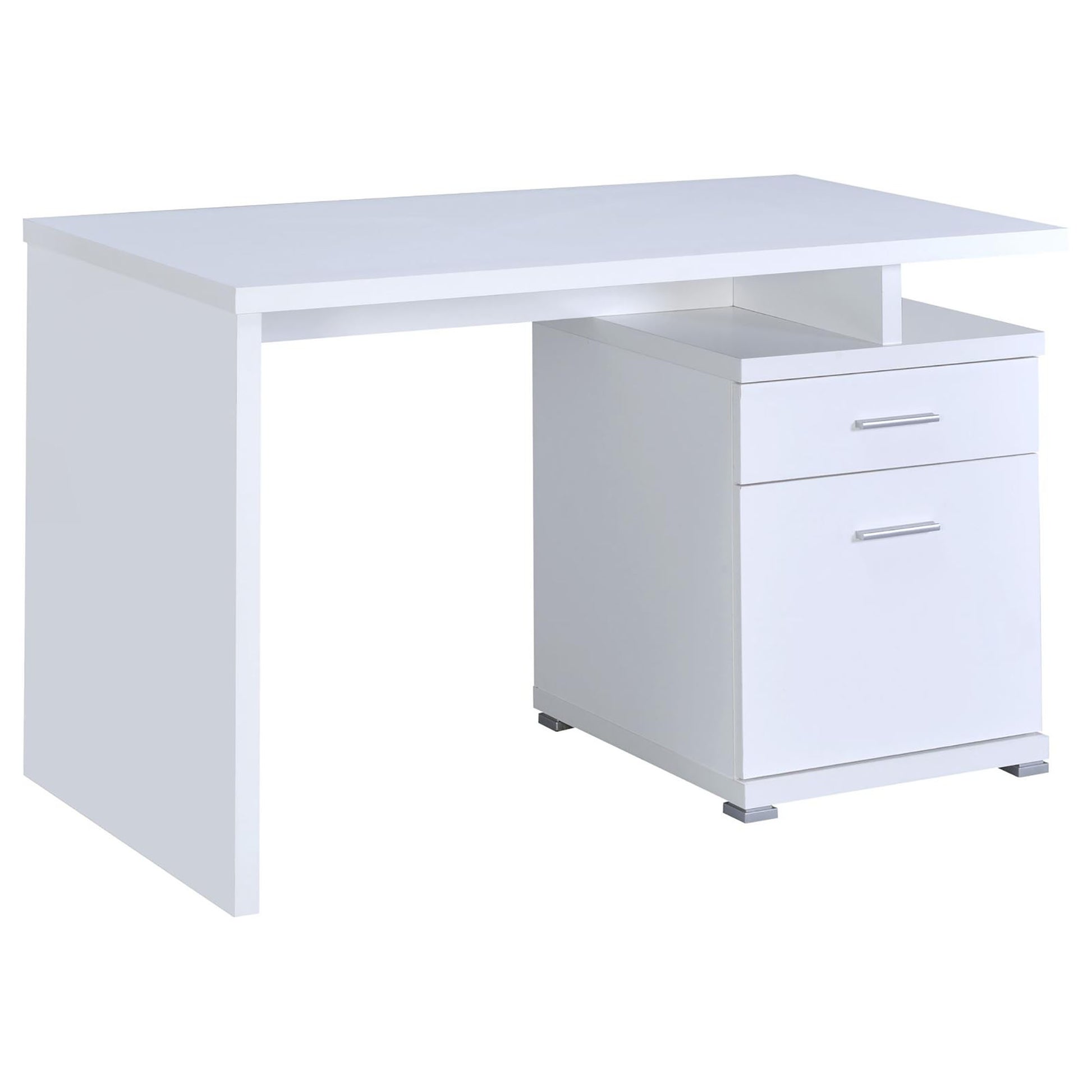 Modern white writing desk with integrated twodrawer filing cabinet