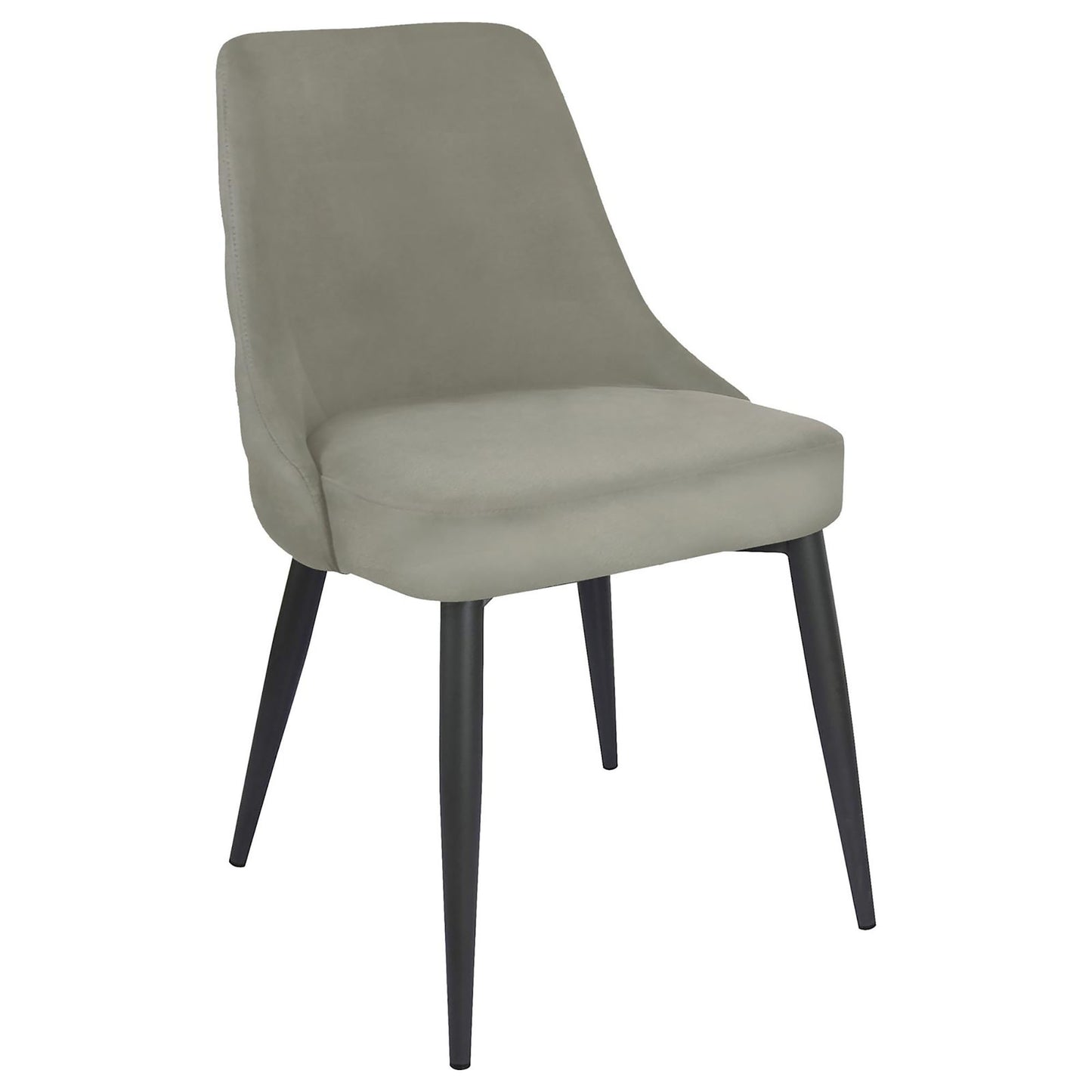 Light gray velvet dining chair with tapered black metal legs