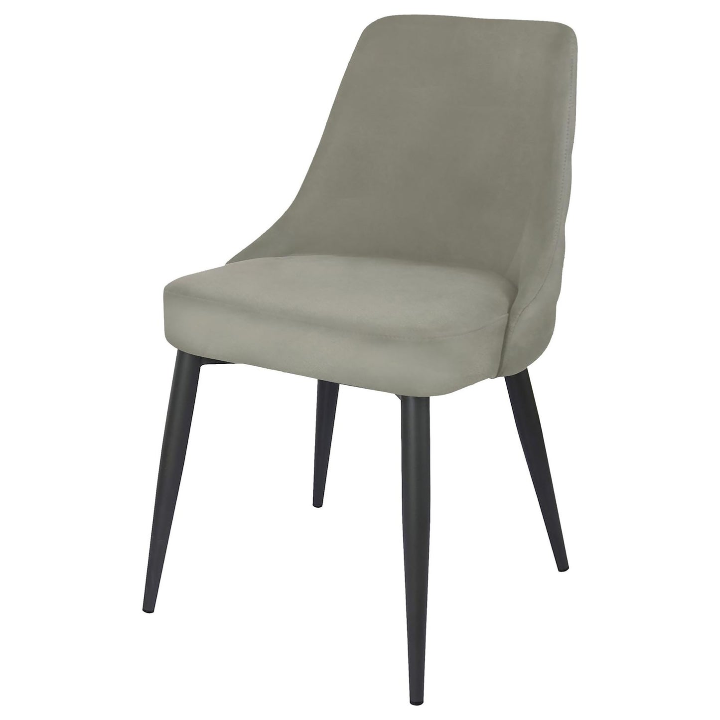 Modern grey velvet dining chair with sleek black metal legs