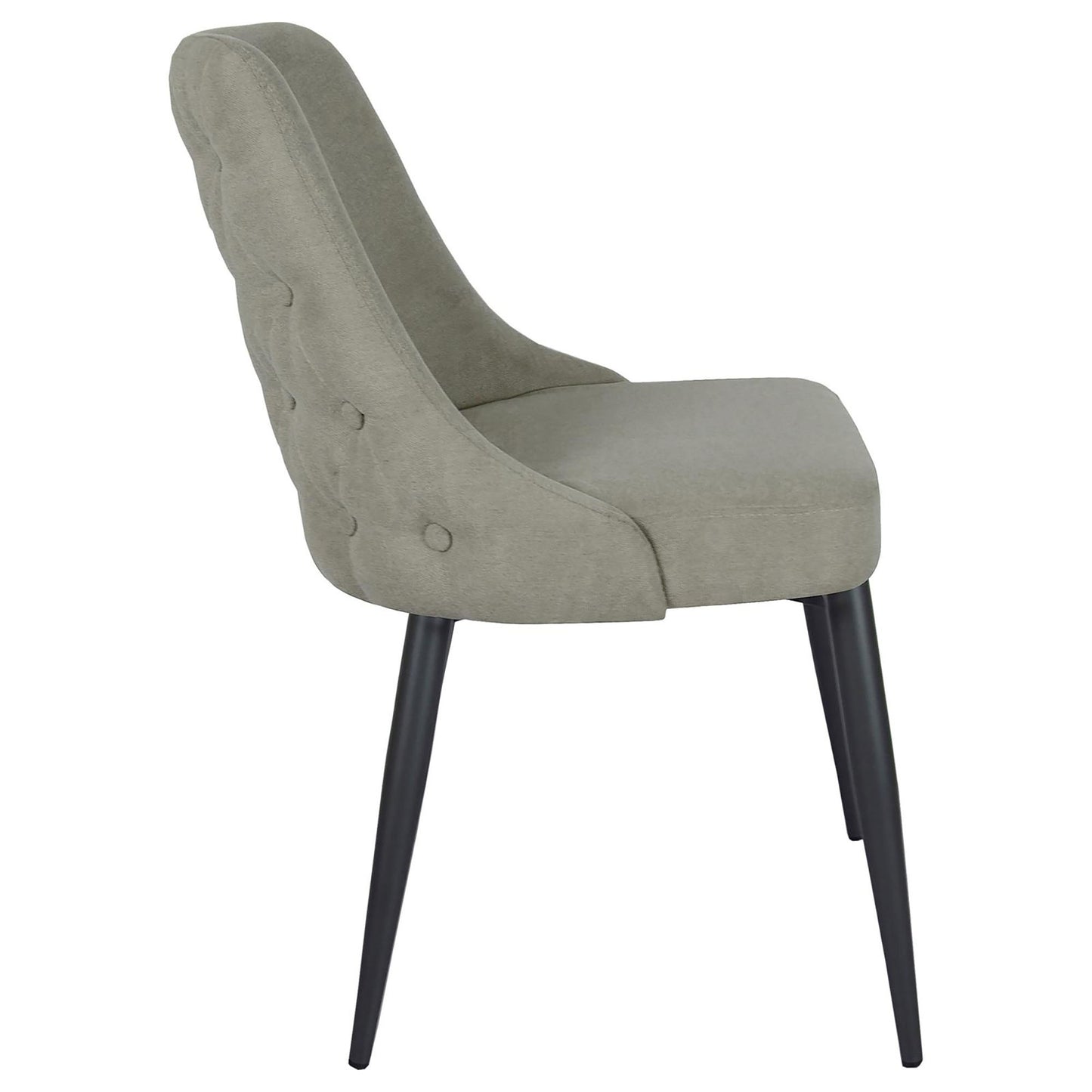 Tufted grey fabric dining chair with tapered black legs