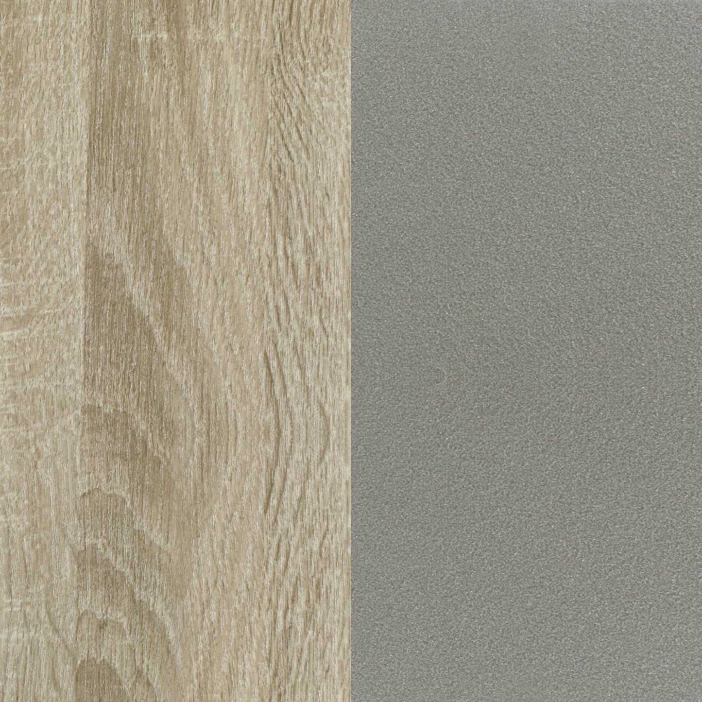 Light wood grain texture swatch next to a matte grey sample