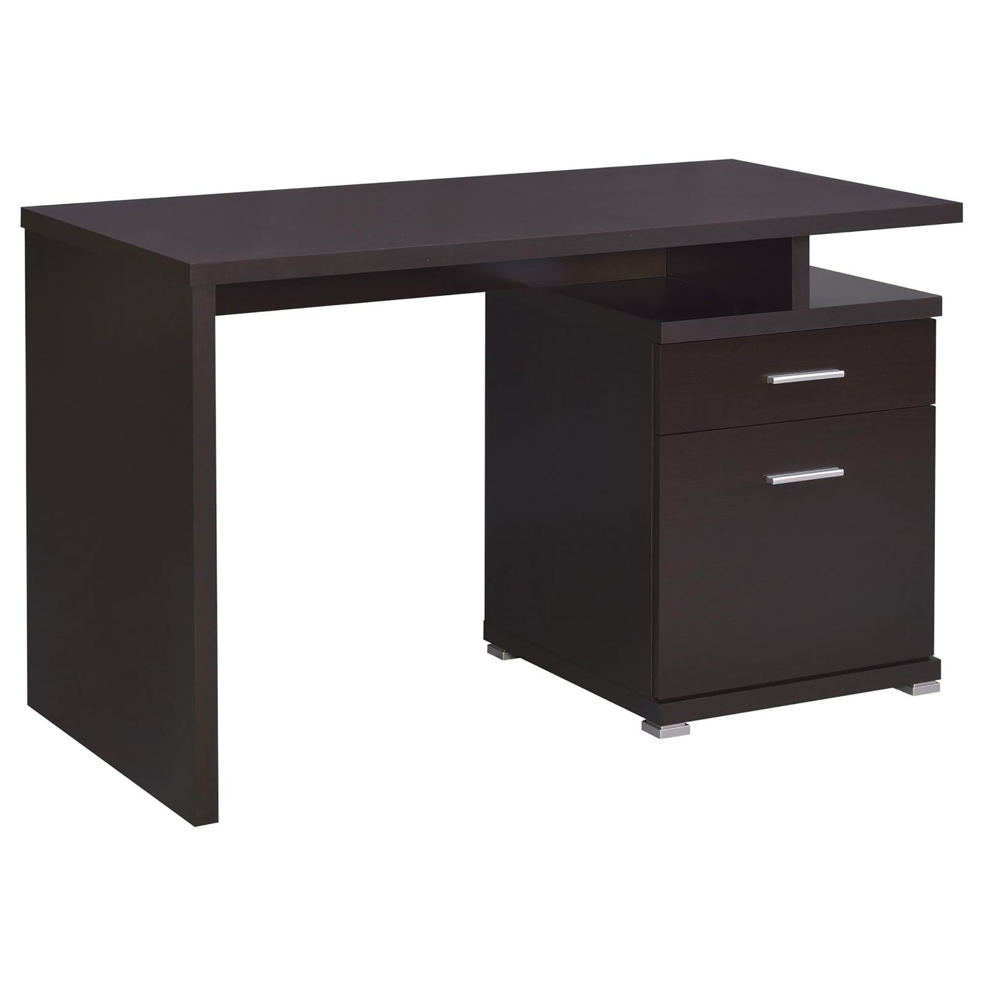 Dark brown wooden desk with two drawers on the right side ideal for home office