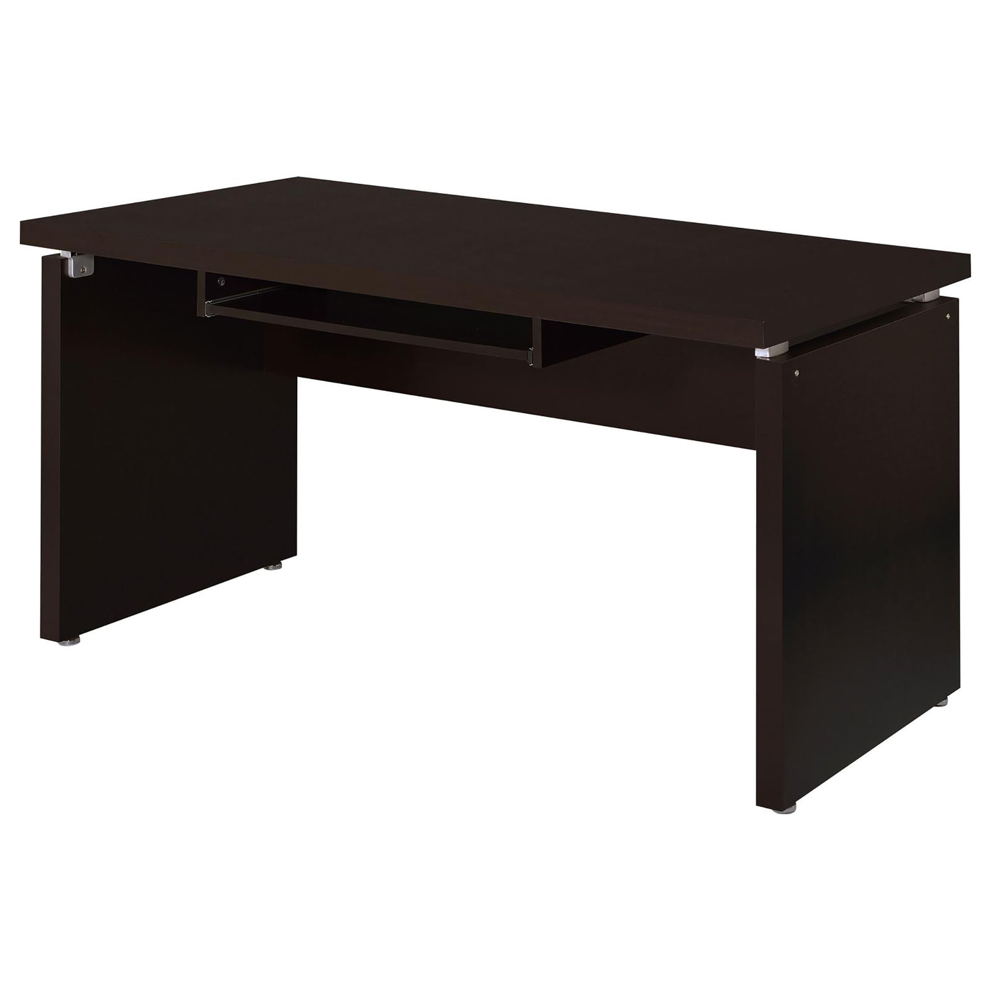 Dark brown modern executive desk with a pullout keyboard tray