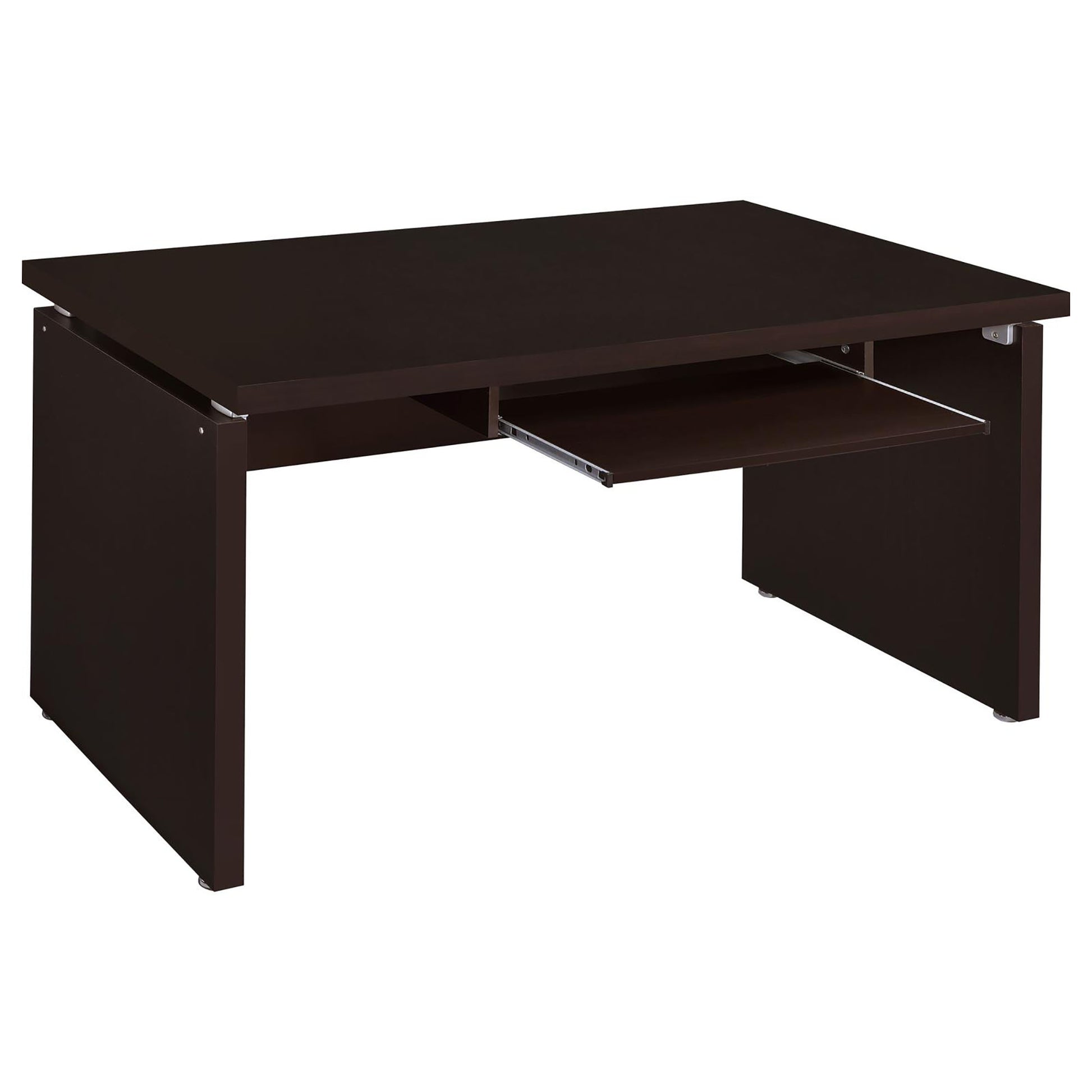 Dark brown laminate computer desk with pullout keyboard tray suitable for home office