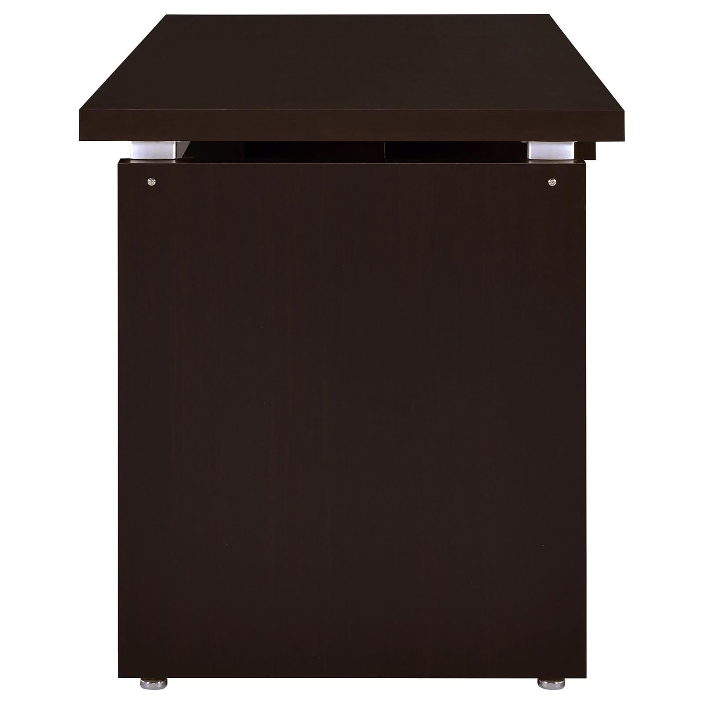 Dark brown modern desk with a sleek minimalist design chrome accents