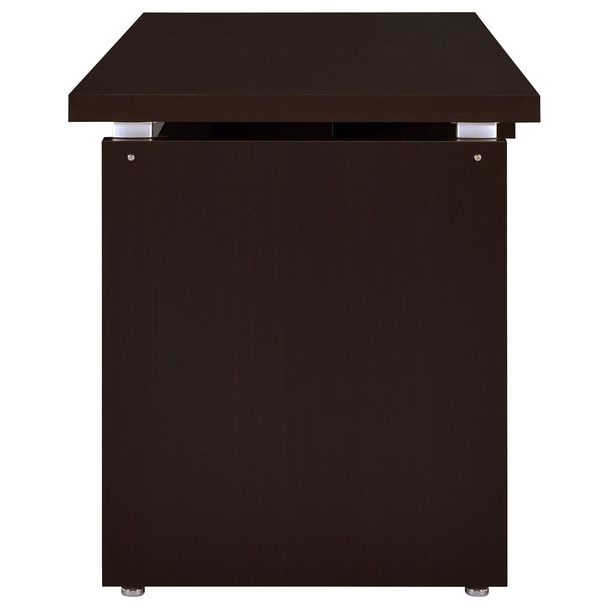 Dark brown modern desk with a sleek minimalist design chrome accents