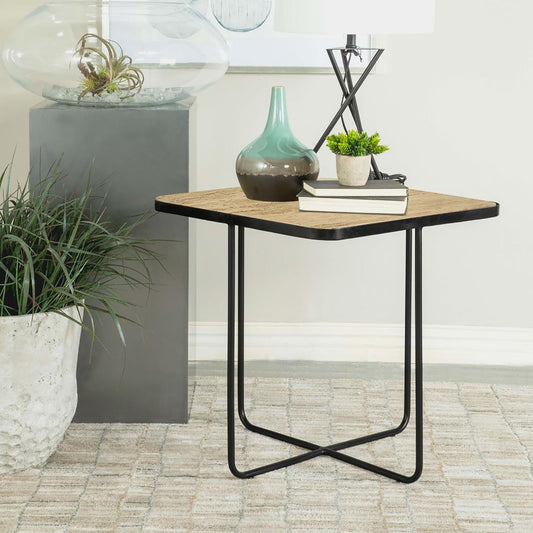 Faux wood side table with black metal legs perfect accent furniture