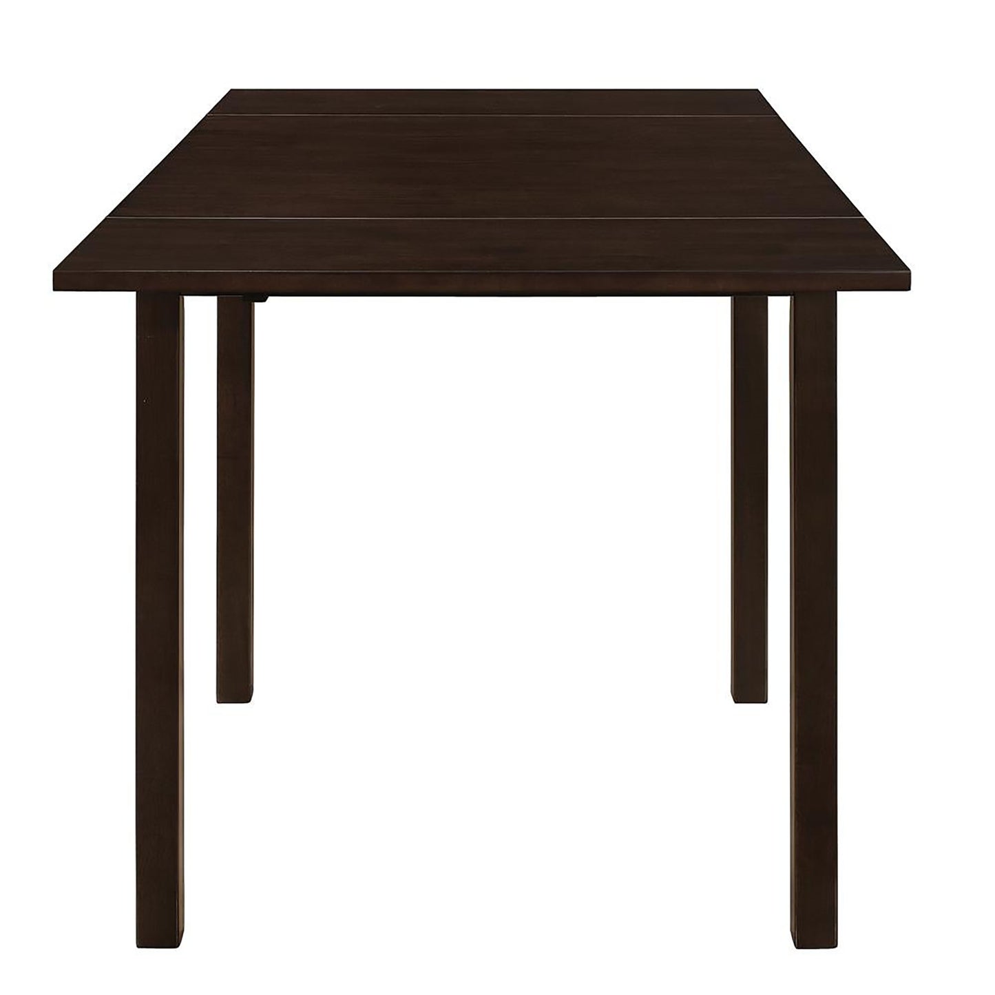 Dark brown rectangular dining table with four straight legs  characters