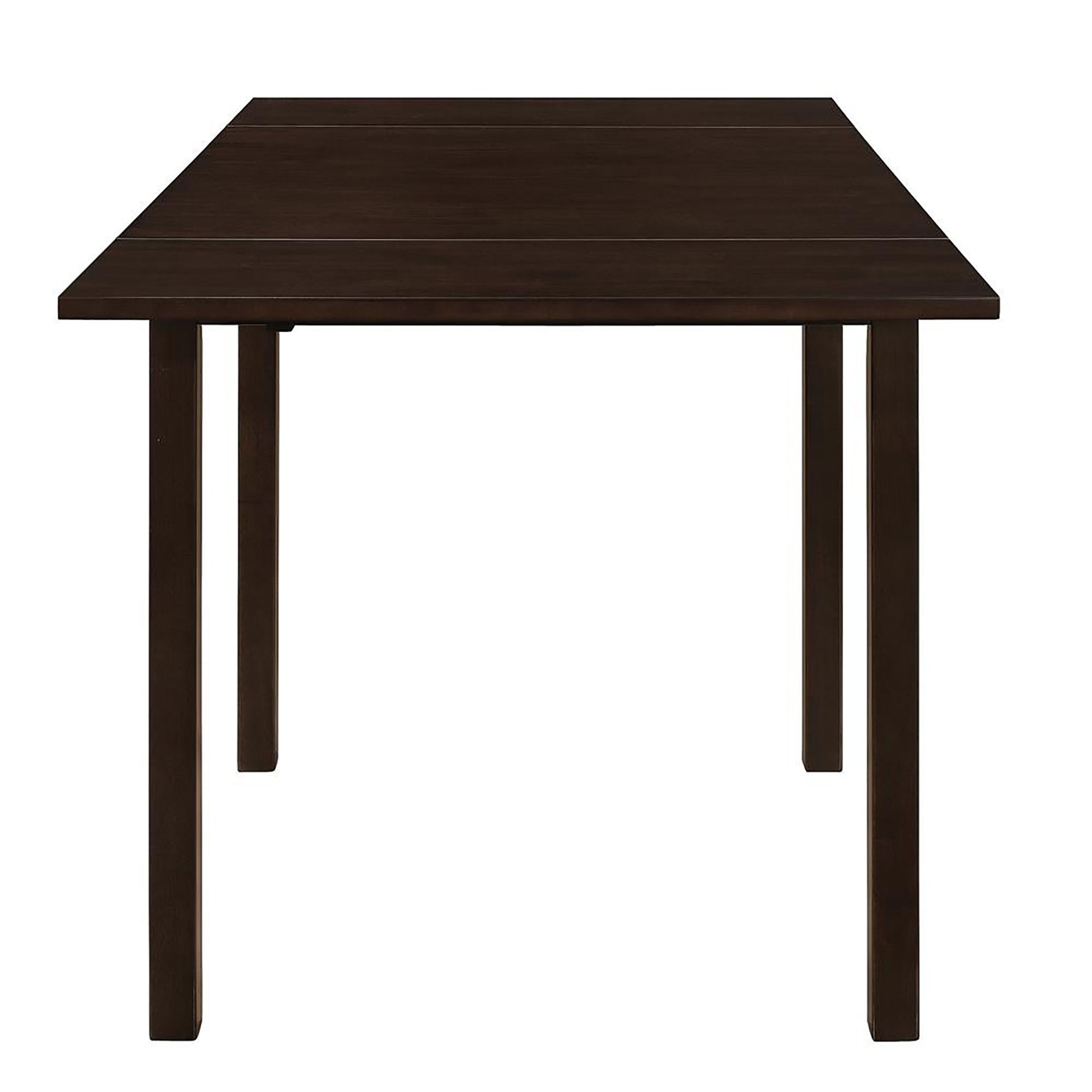 Dark brown rectangular dining table with four straight legs  characters