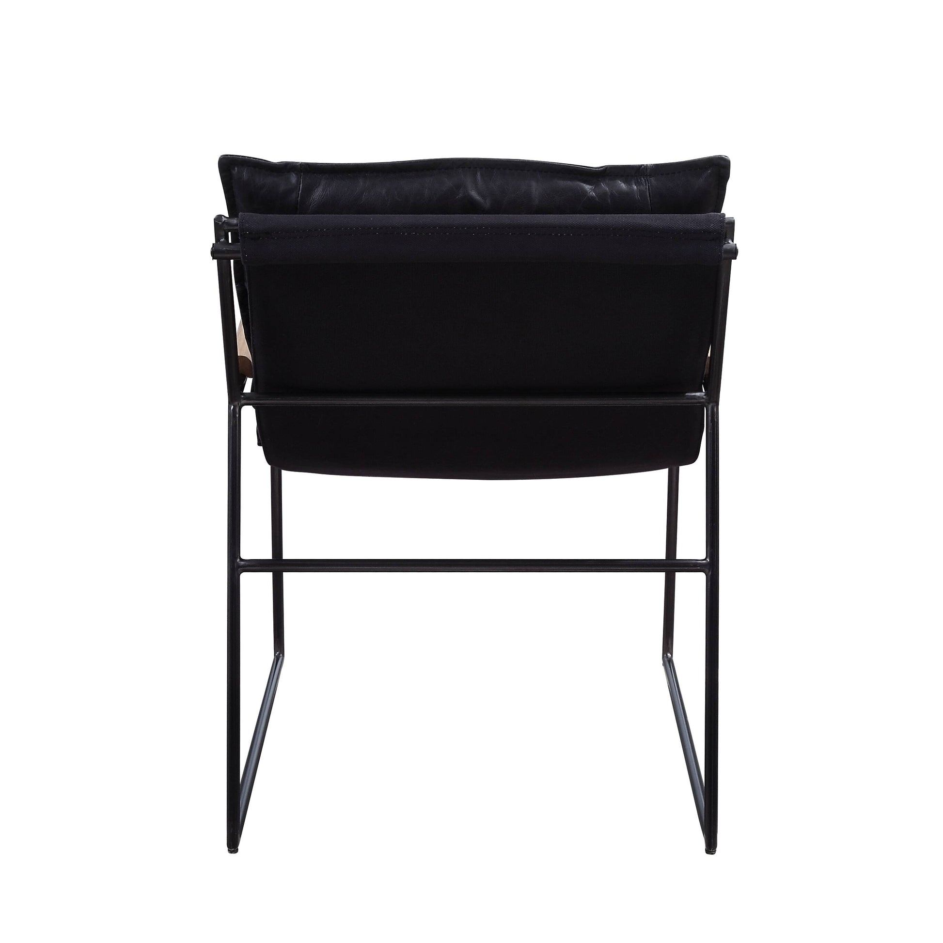 Black leather and canvas armchair with metal frame modern design
