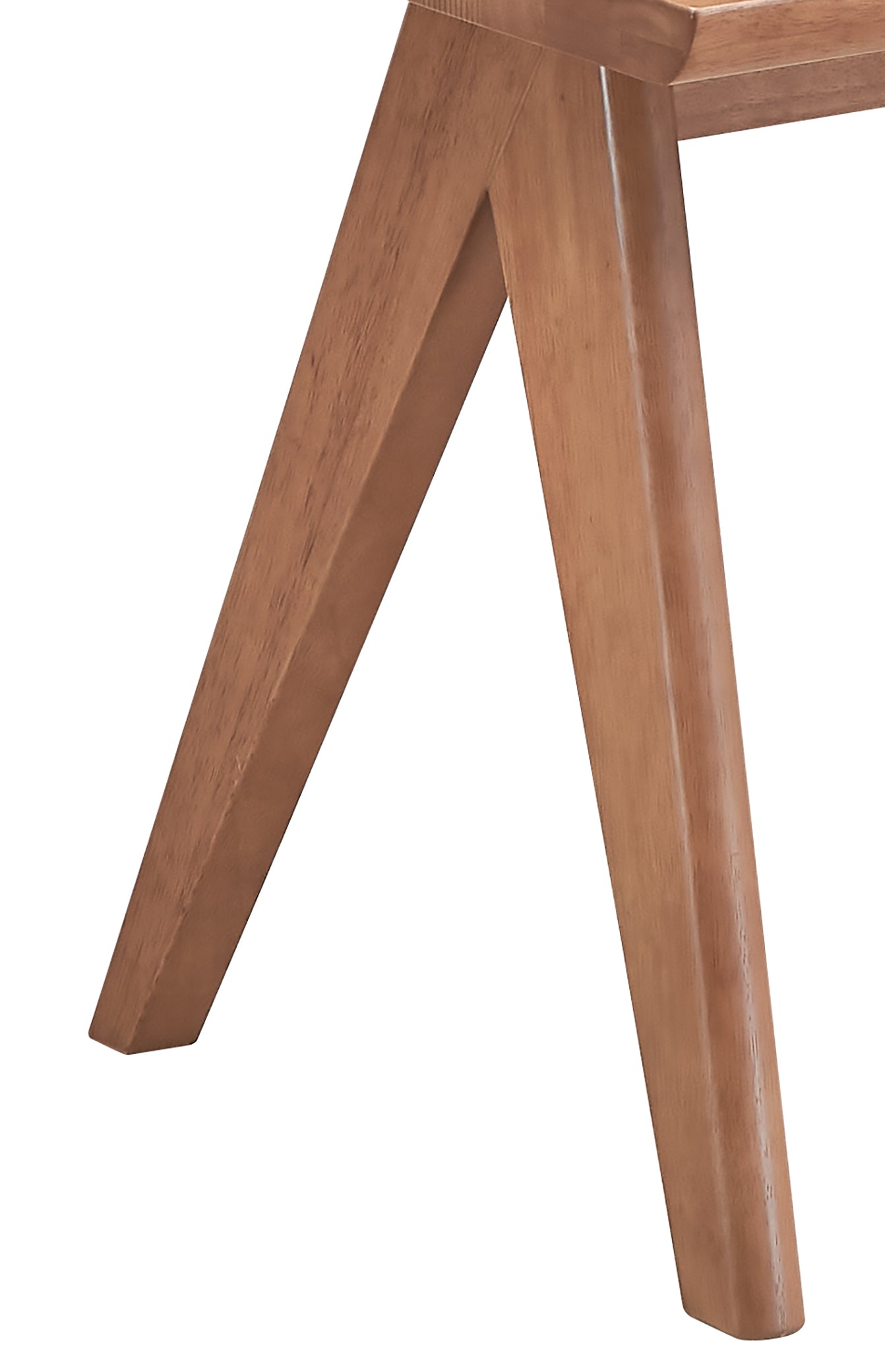 Closeup of angled solid oak wooden table legs with a natural finish