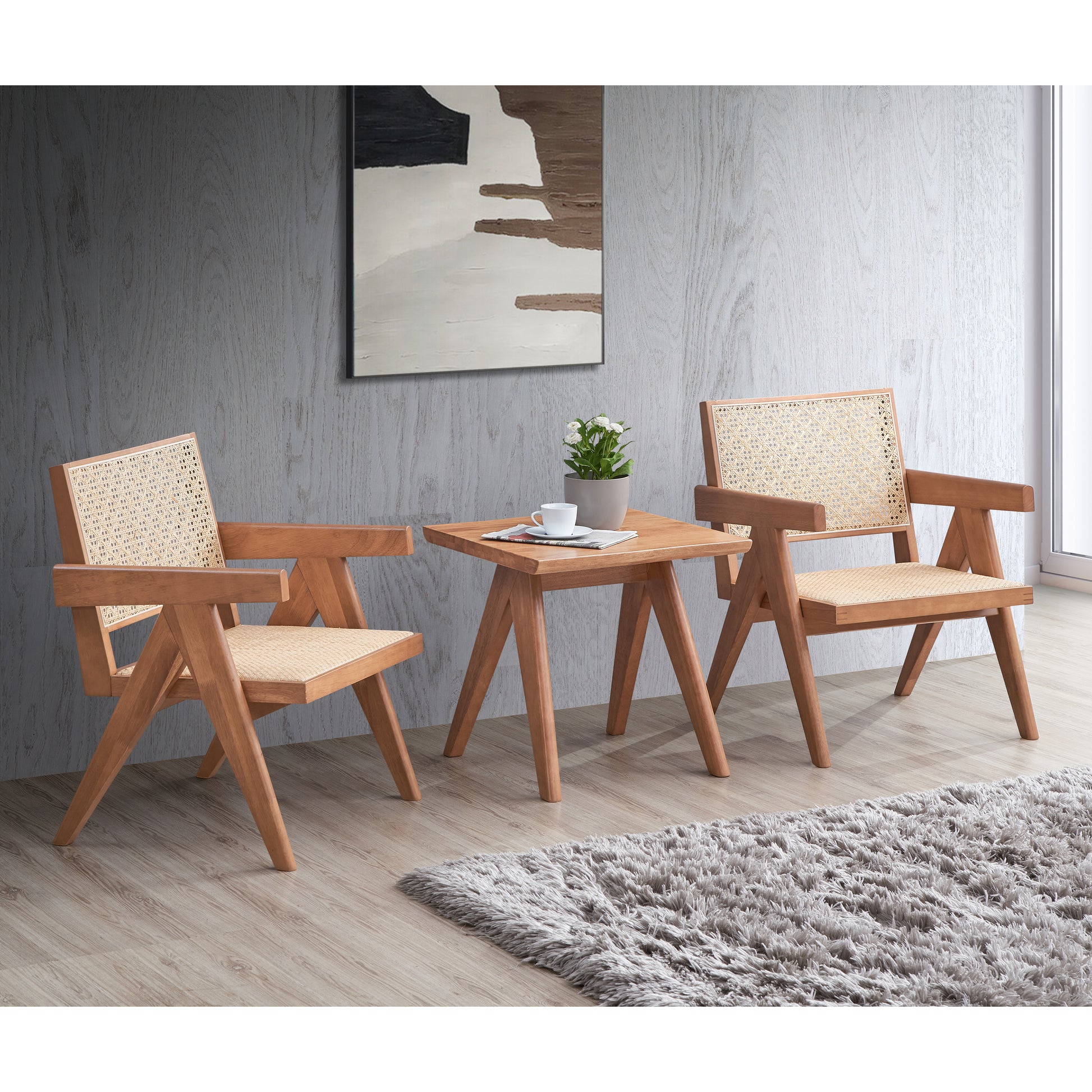 Wooden armchair with rattan seat and backrest modern Scandinavian design