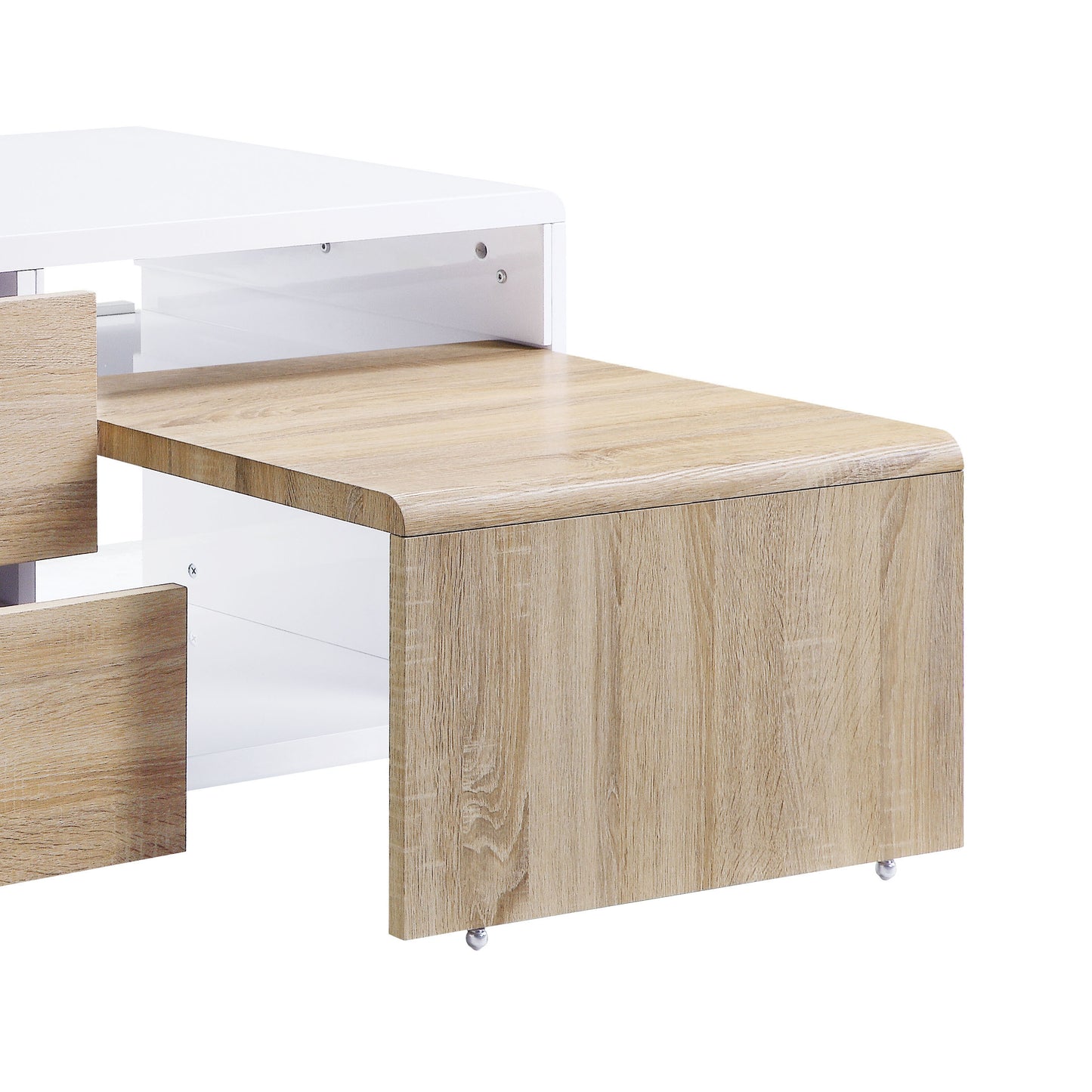 White and wood modern coffee table with extendable section