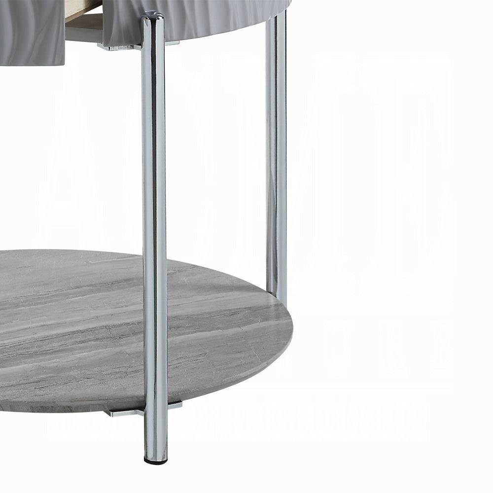 Round grey marble top side table with chrome legs