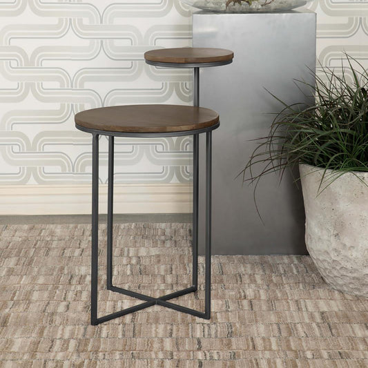 Rustic wood and metal nesting side table with round tops