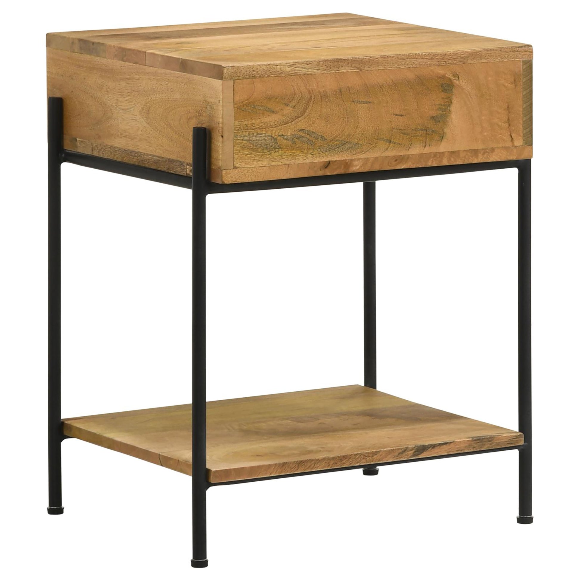Solid wood bedside table with metal frame natural finish