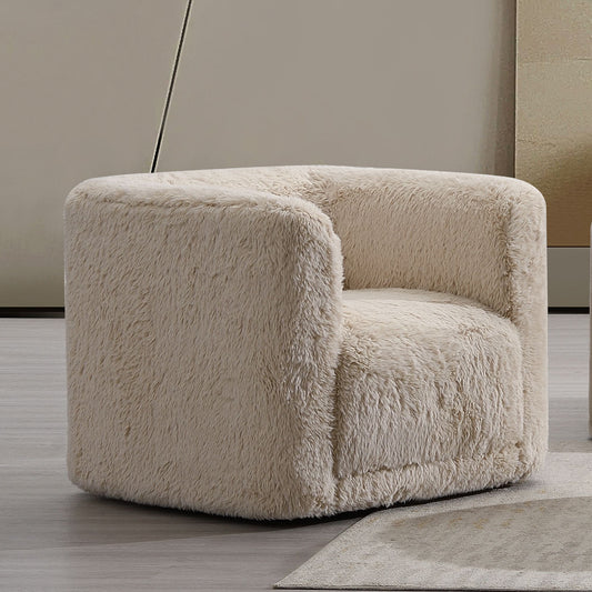 Creamy white boucle accent chair with plush texture and rounded silhouette