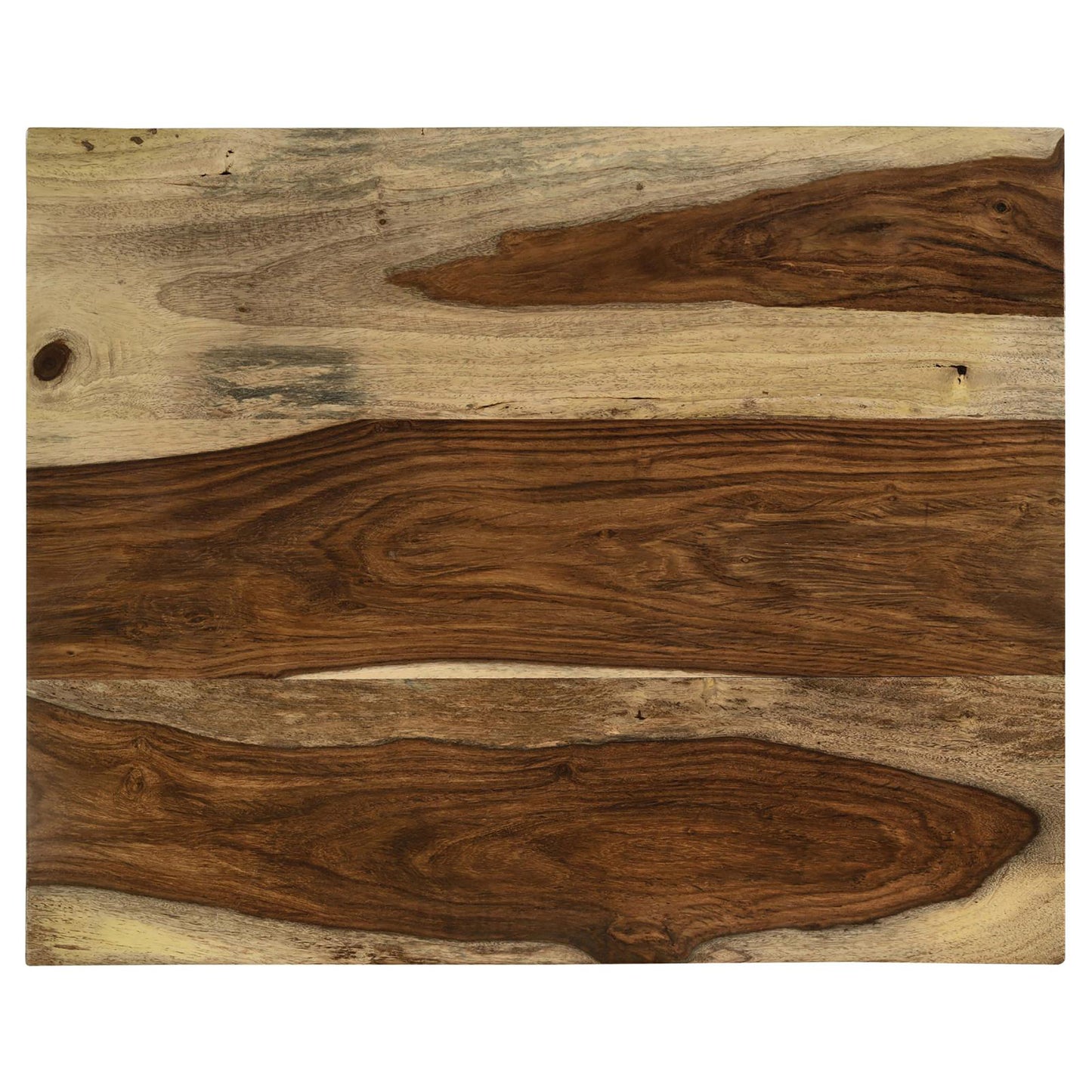 Rustic wooden cutting board with contrasting dark and light wood grain patterns