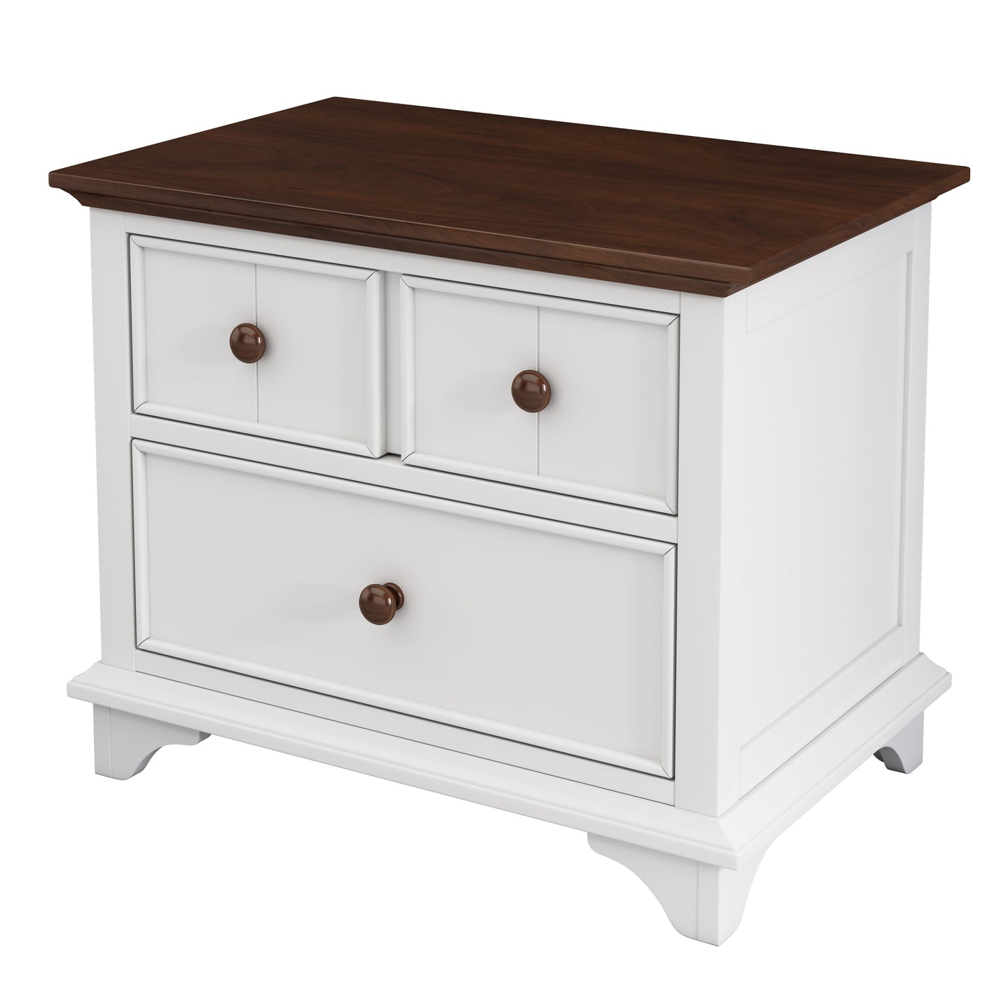 White and walnut wood nightstand with two drawers