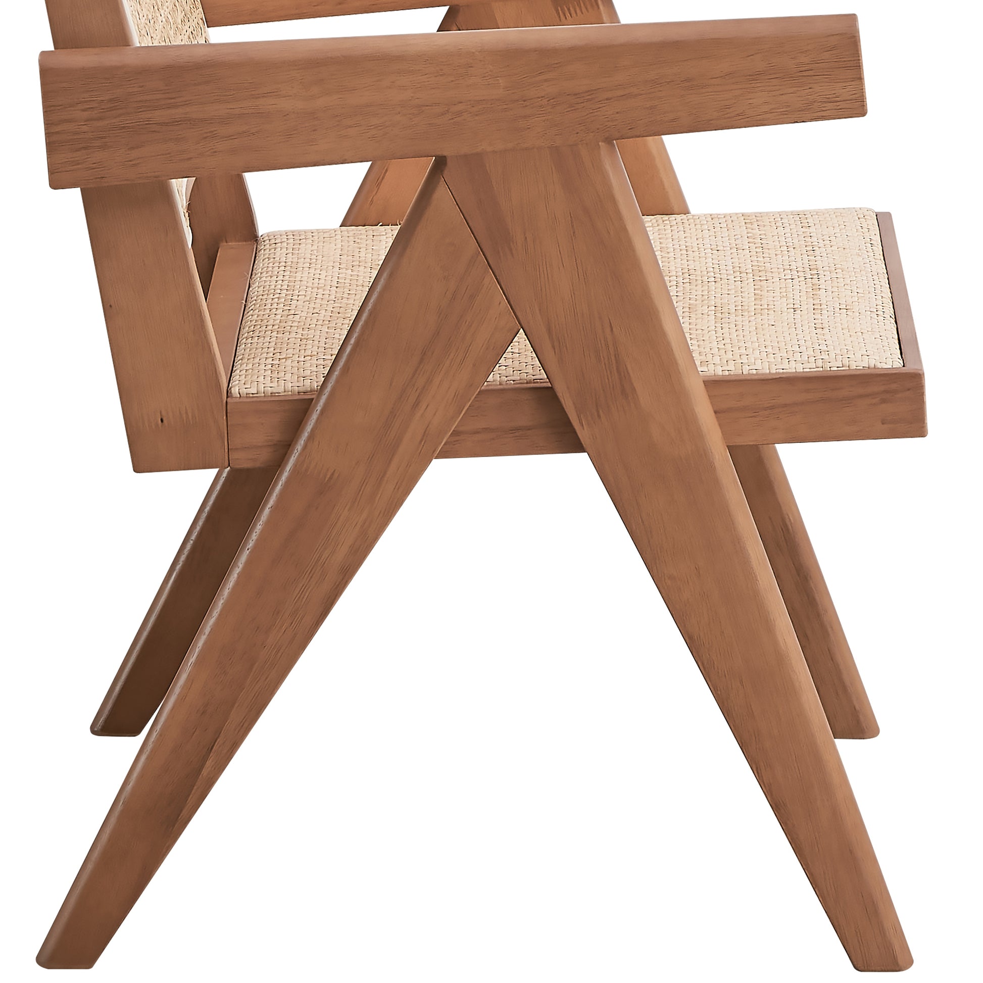 Modern accent chair with natural wood frame and woven cane seat