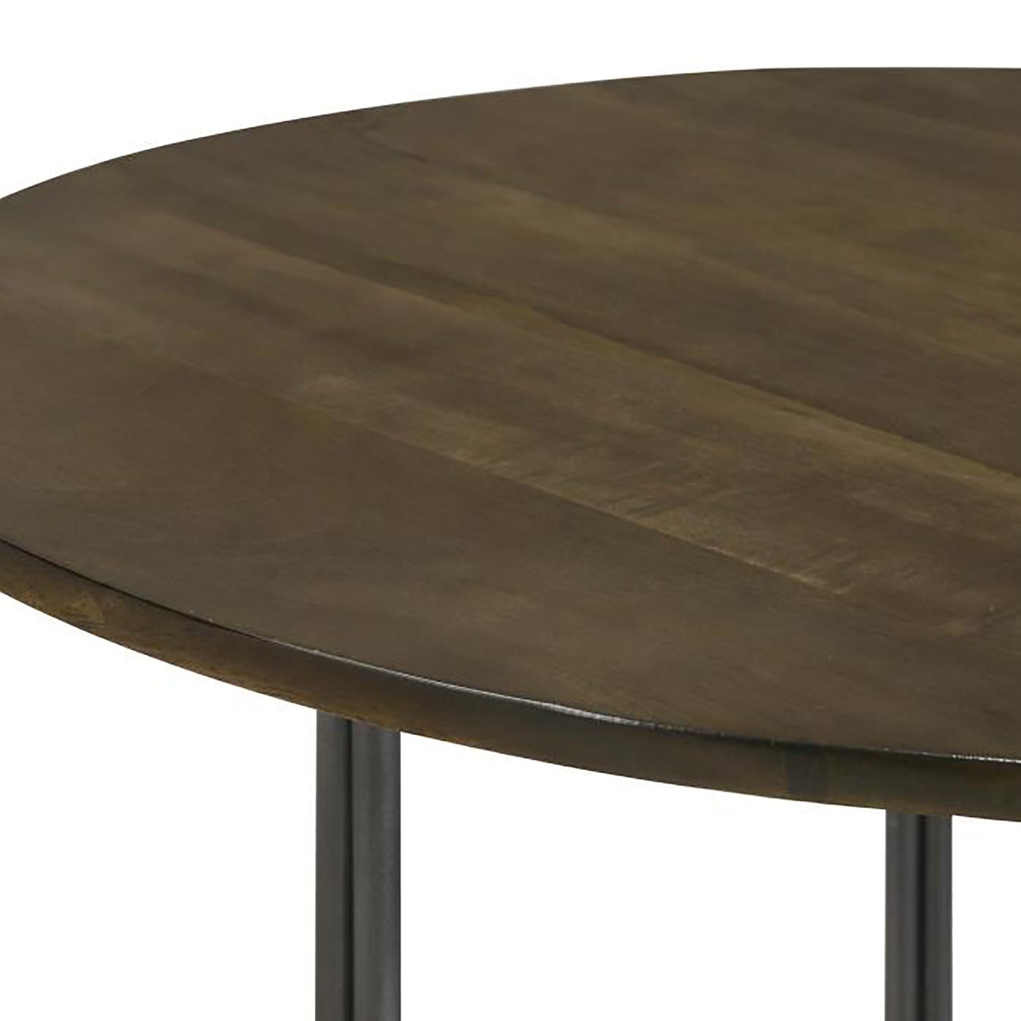 Dark oak round dining table with metal legs