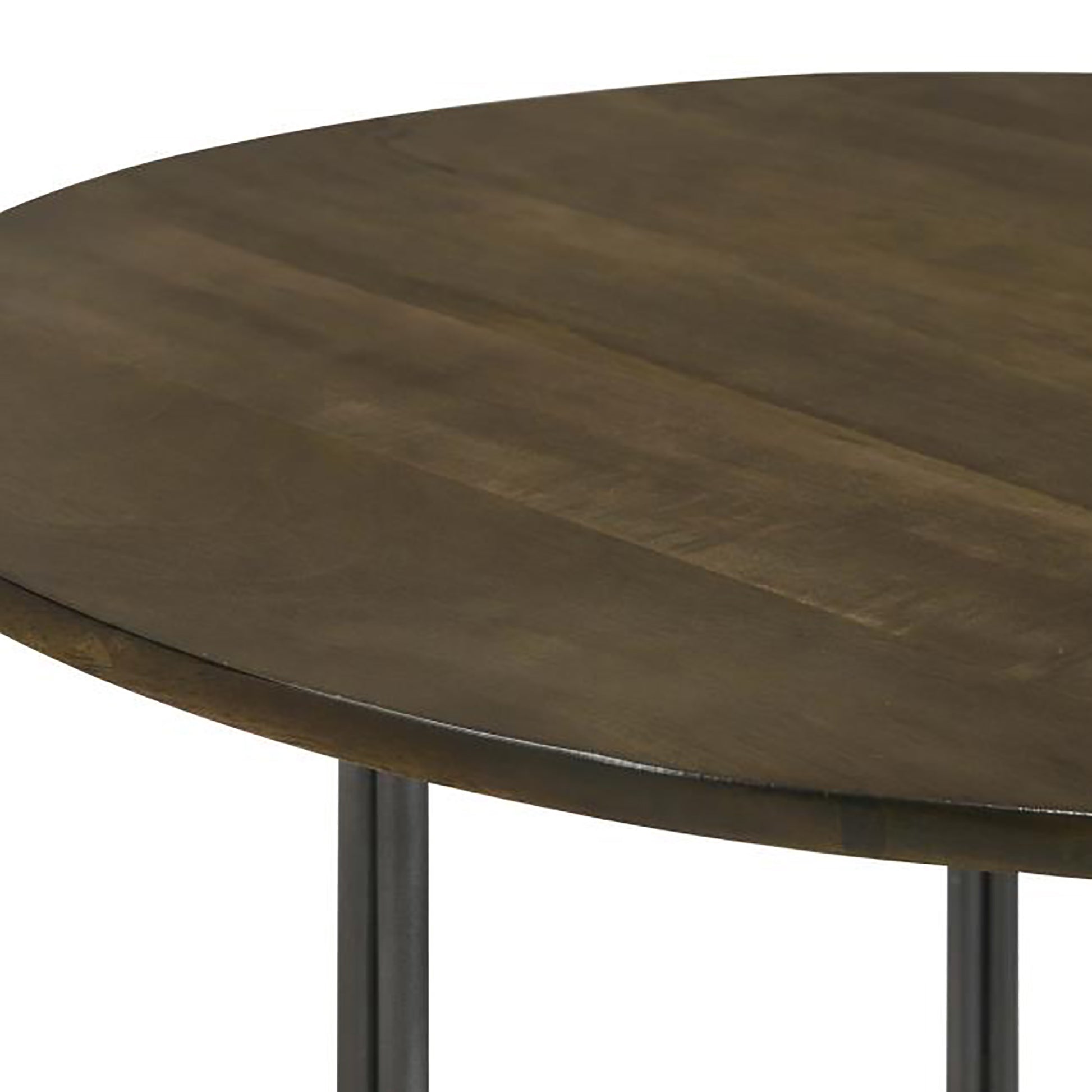 Dark oak round dining table with metal legs