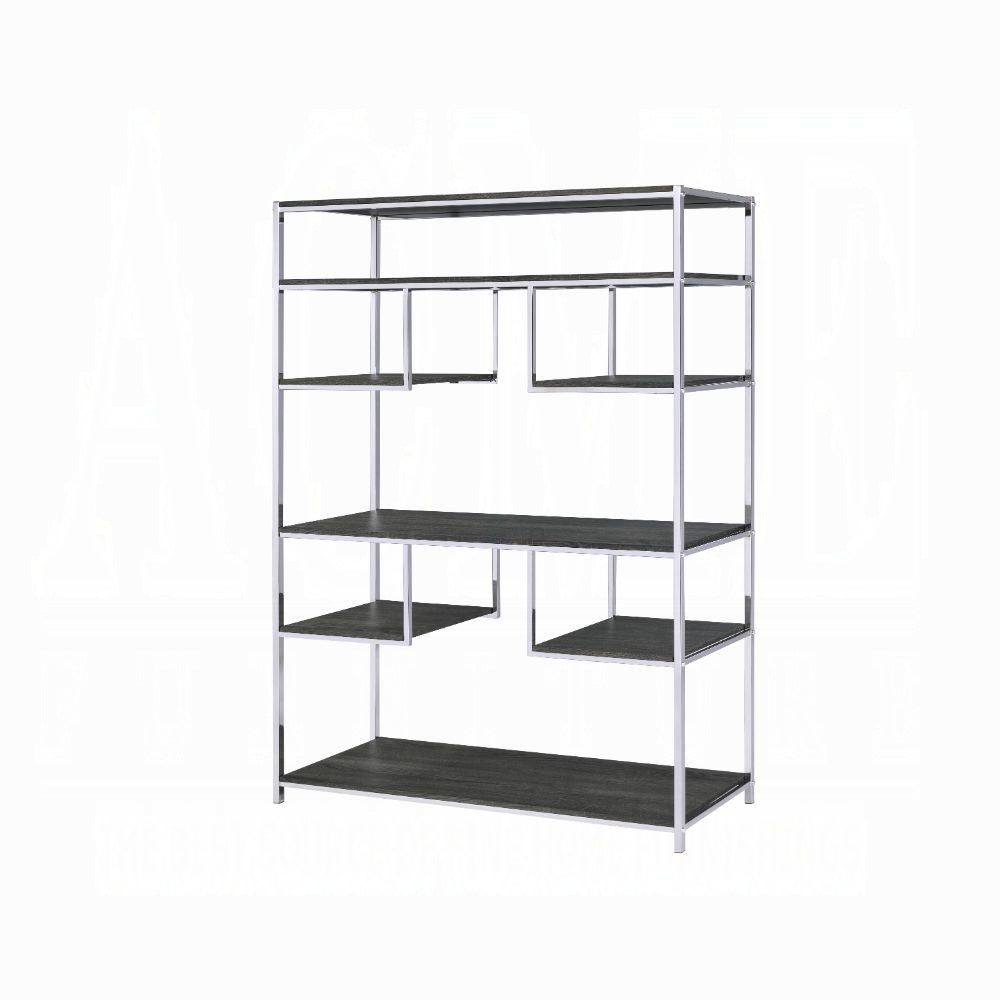 Modern silver frame bookshelf with dark wood shelves a stylish storage solution