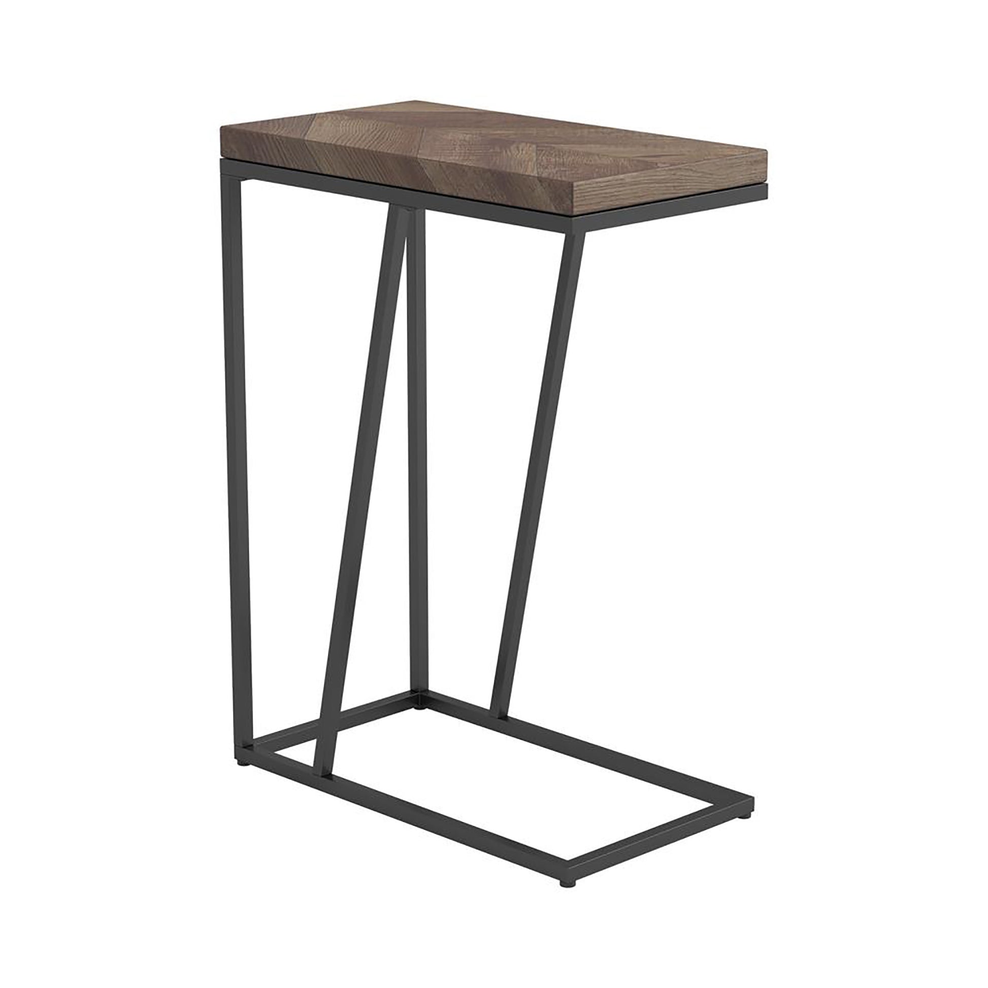Modern Ctable with dark wood chevron top and black metal frame