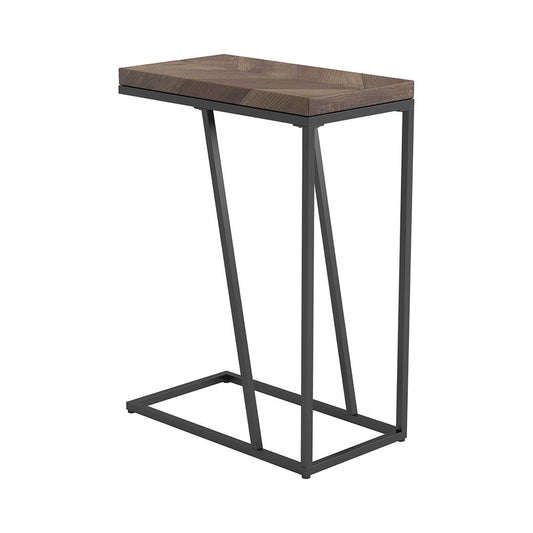 Dark wood accent table with geometric metal base