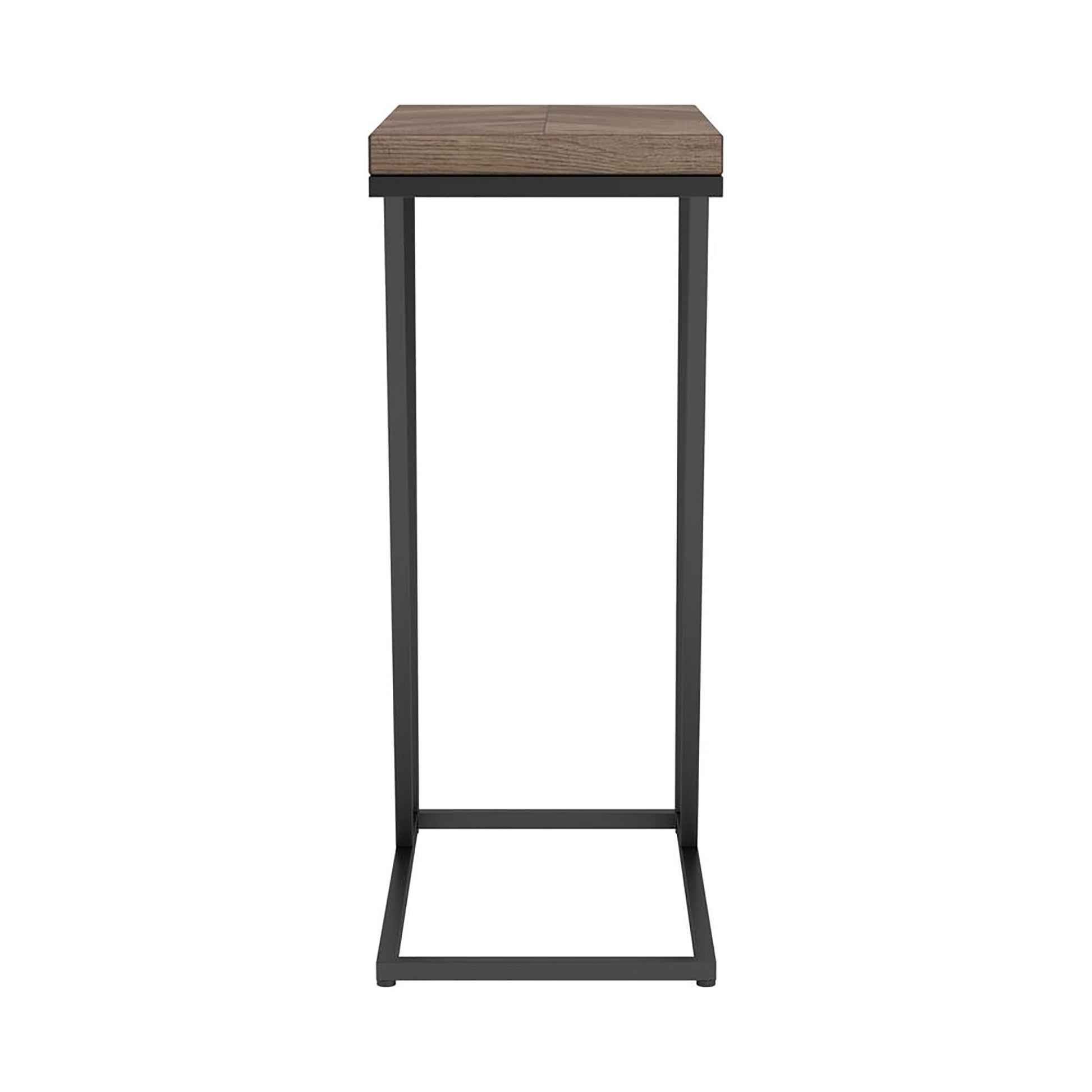 Modern ctable with a rustic oak wood top and black metal frame perfect for small spaces