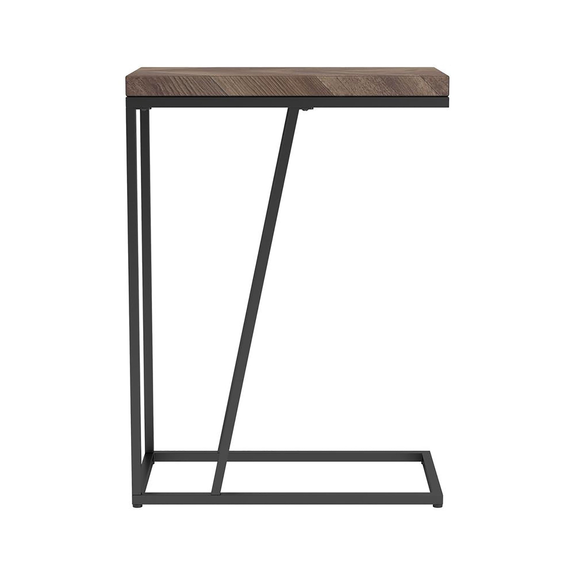 Modern ctable with rustic wood top and black metal frame