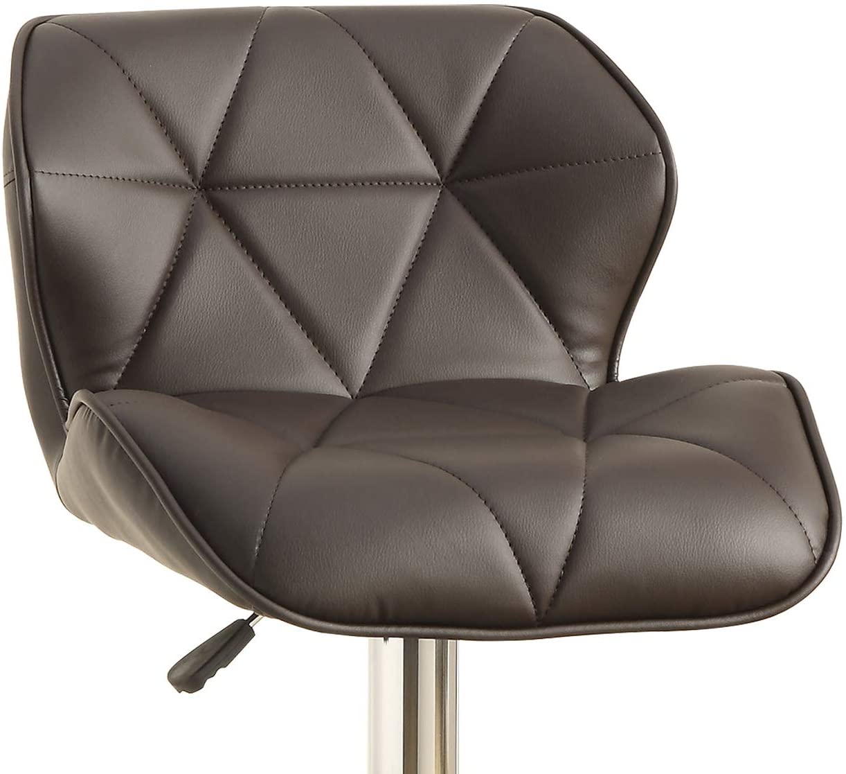 Diamondstitched brown faux leather bar stool with chrome base