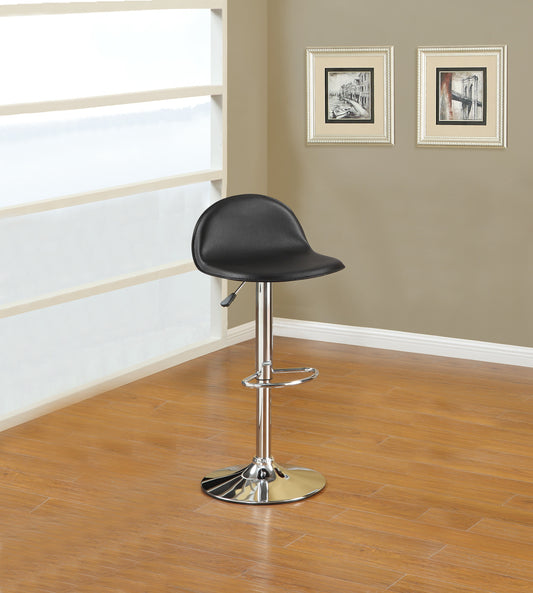 Adjustable black leatherette bar stool with chrome base and footrest