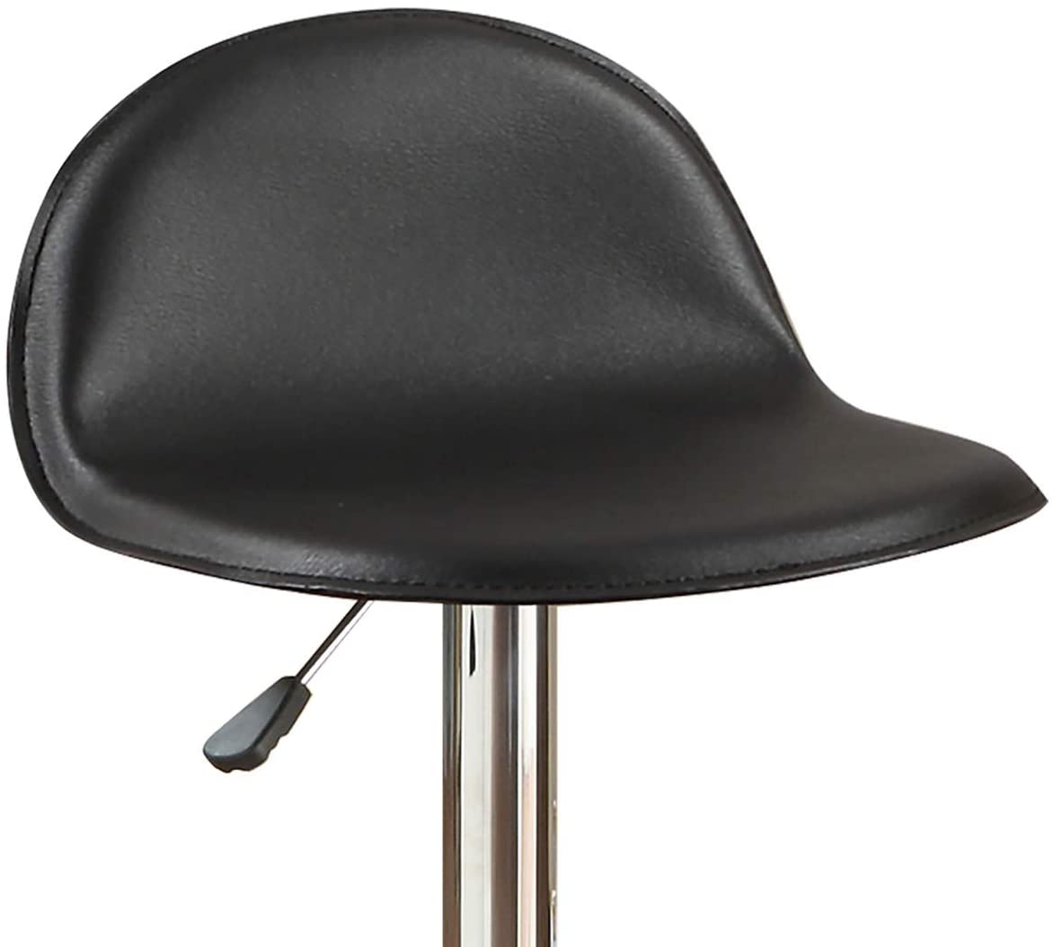 Black faux leather bar stool seat with chrome pedestal and adjustment lever