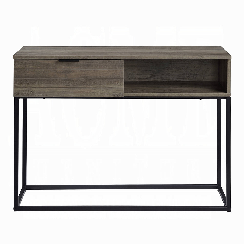 Rustic wood console table with a single drawer and open shelf