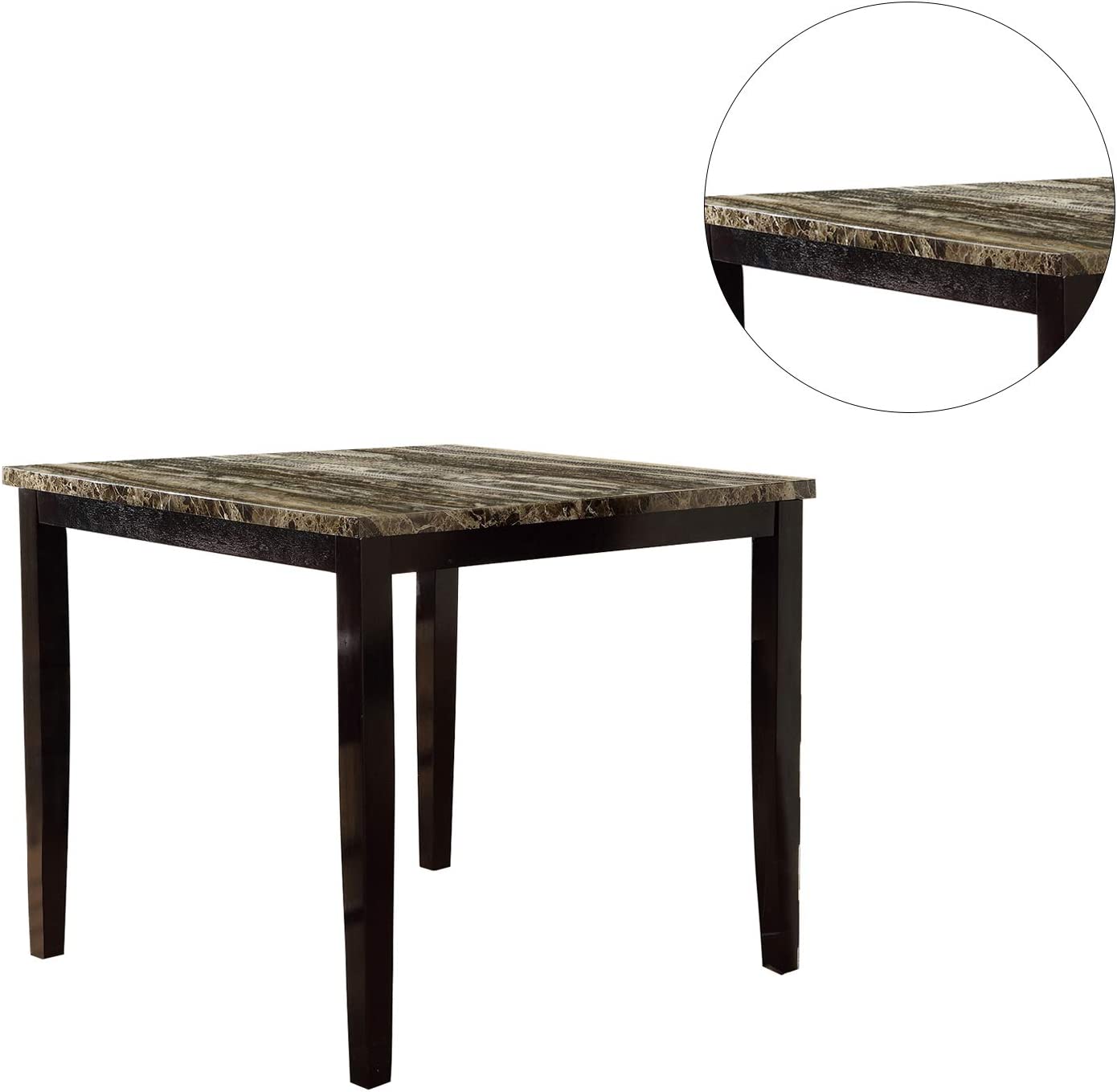 Square marble dining table with dark wood legs modern design