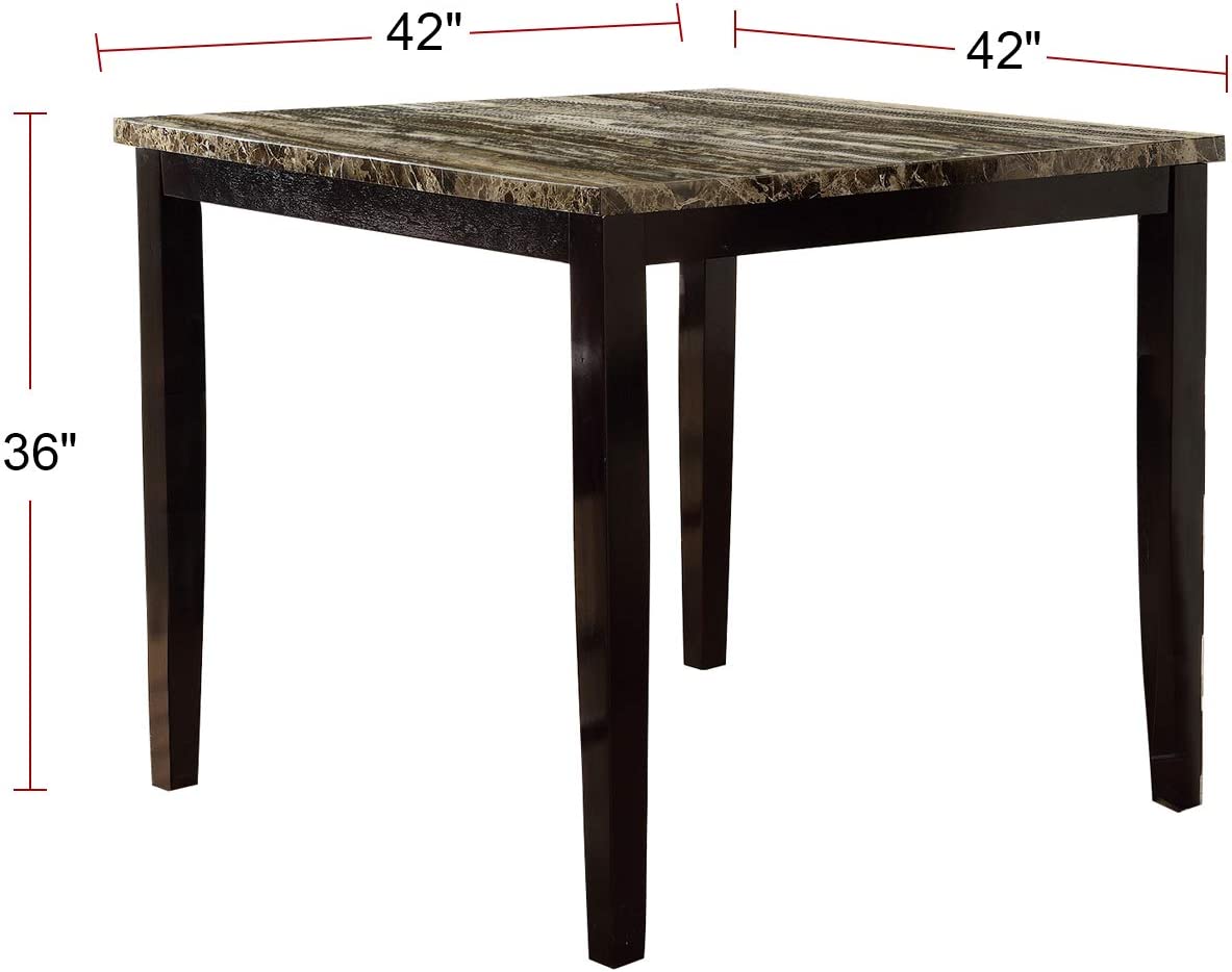 inch square dining table with dark wood base and marblelook top