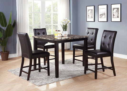 Dark brown faux leather counter height chairs with tufted backs
